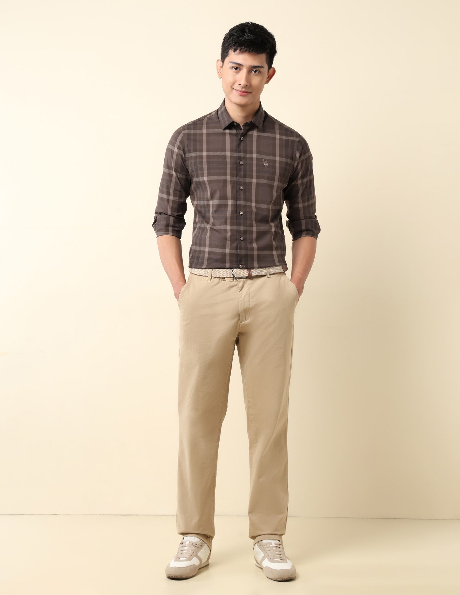 Plaid Checked Tailored Fit Shirt Light Brown - U.S. Polo Assn. India | Large