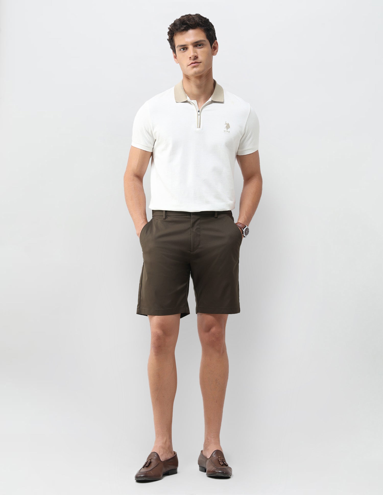 Mid Rise Slim Fit Shorts Choco - U.S. Polo Assn. India | Large
