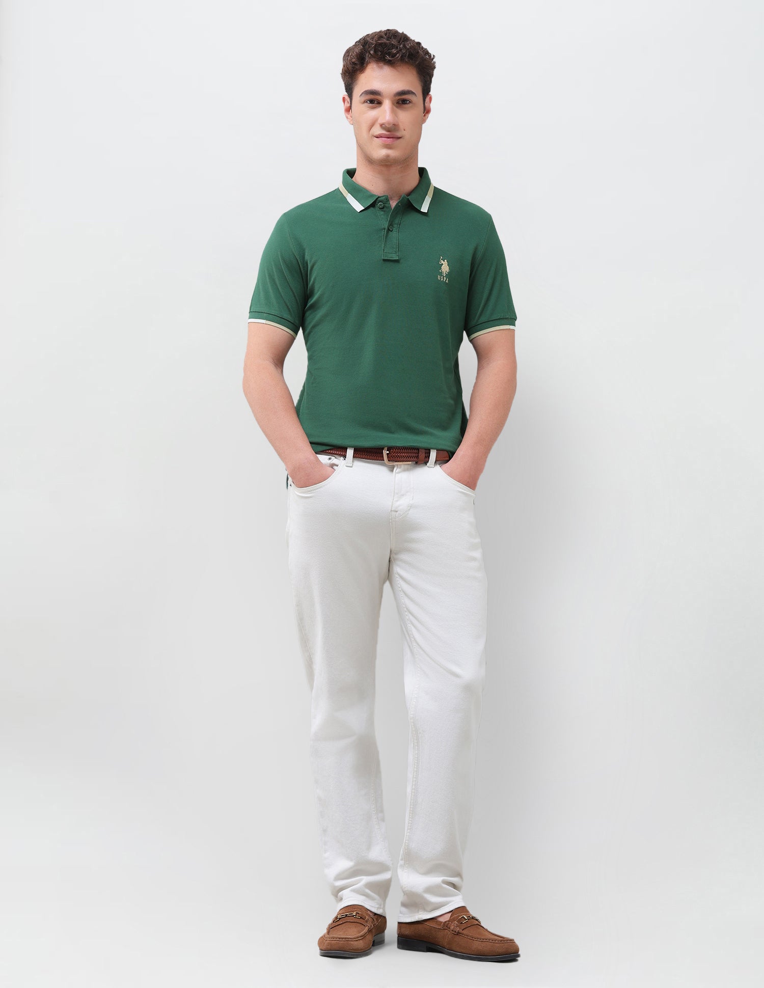 Solid Regular Fit Polo Shirt Dark Green - U.S. Polo Assn. India | Large