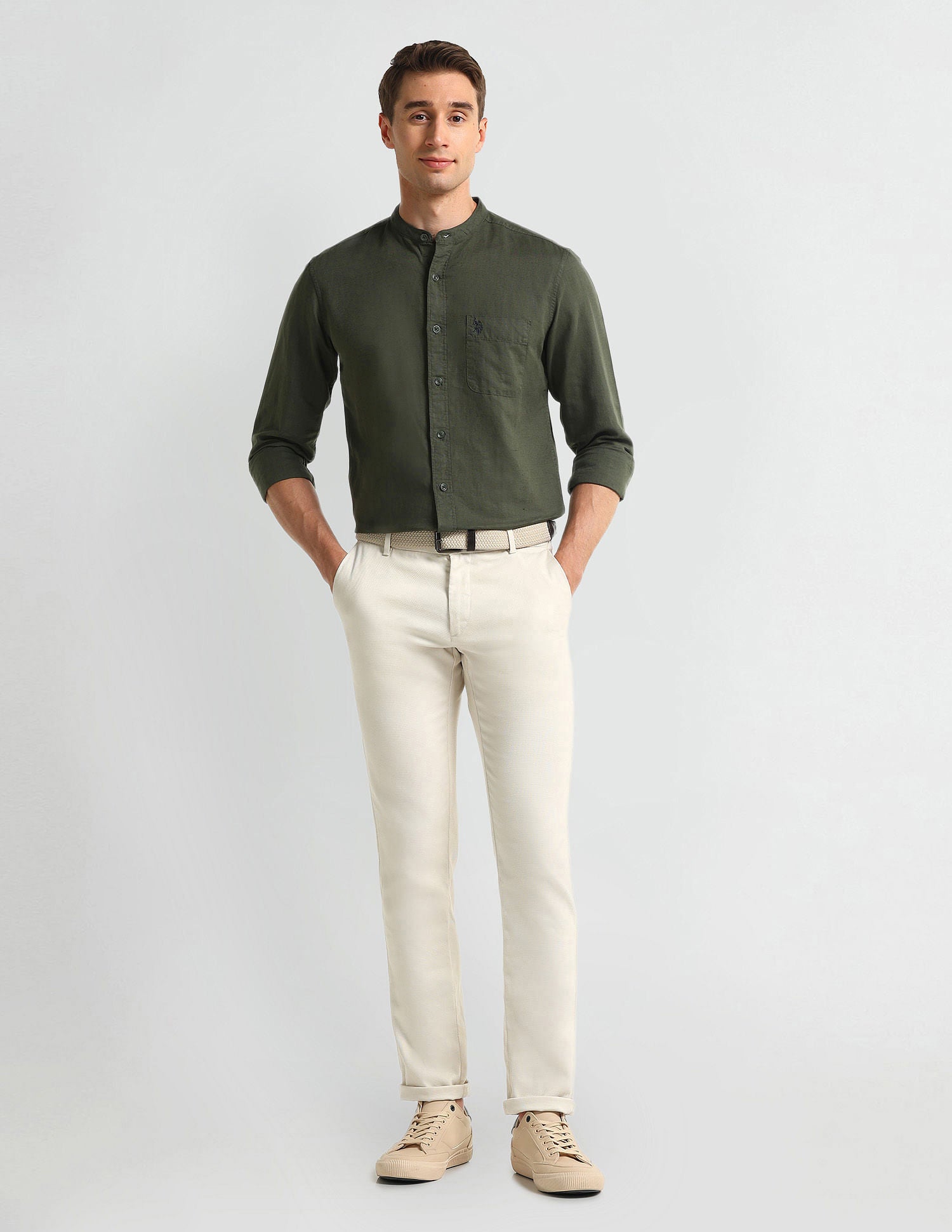 Slim Fit Solid Shirt Olive - U.S. Polo Assn. India | Large
