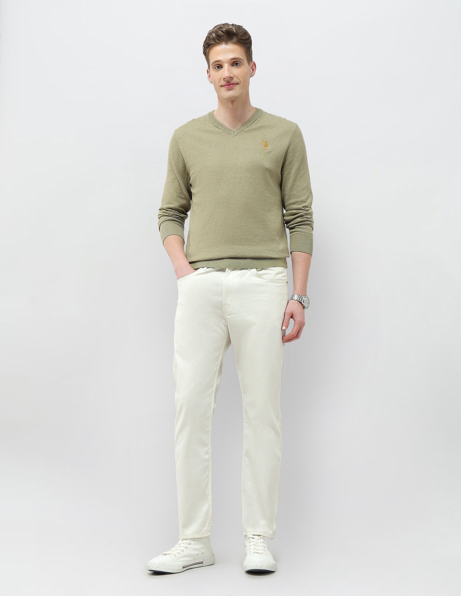 Heathered Regular Fit Sweater Light Green - U.S. POLO ASSN. | Large