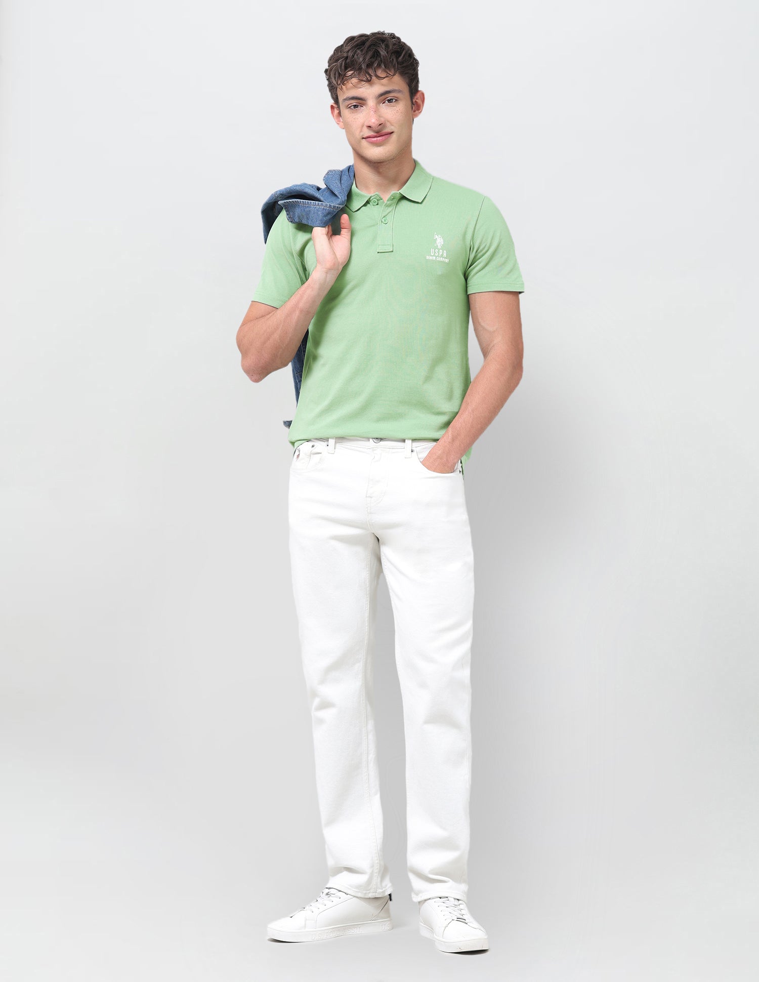 Solid Slim Fit Polo Shirt Light Green - U.S. Polo Assn. India | Large