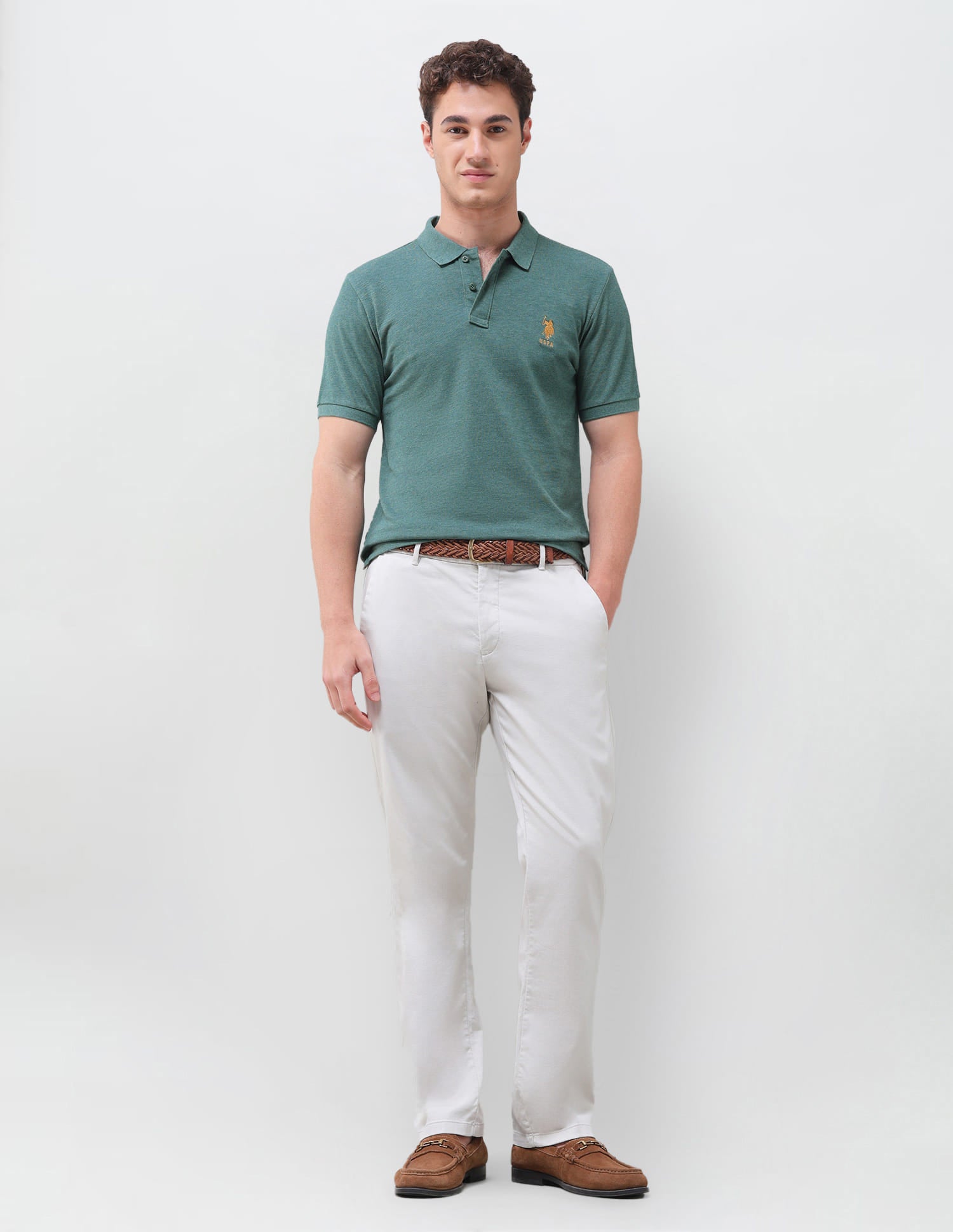 Solid Slim Fit Polo Shirt Green - U.S. Polo Assn. India | Large