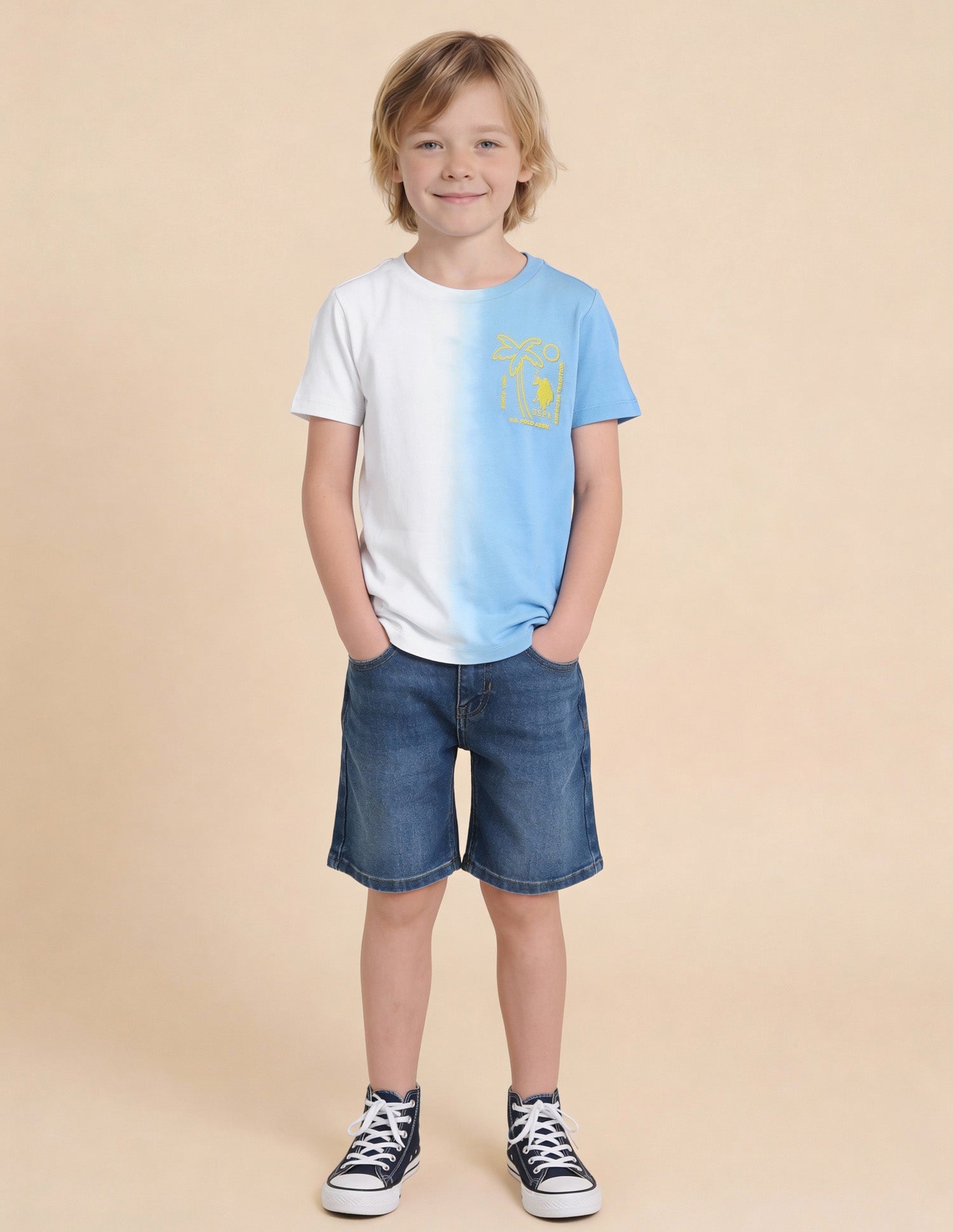 Boys Ombre Graphic Printed Regular Fit T-Shirt Blue - U.S. Polo Assn. India | Large