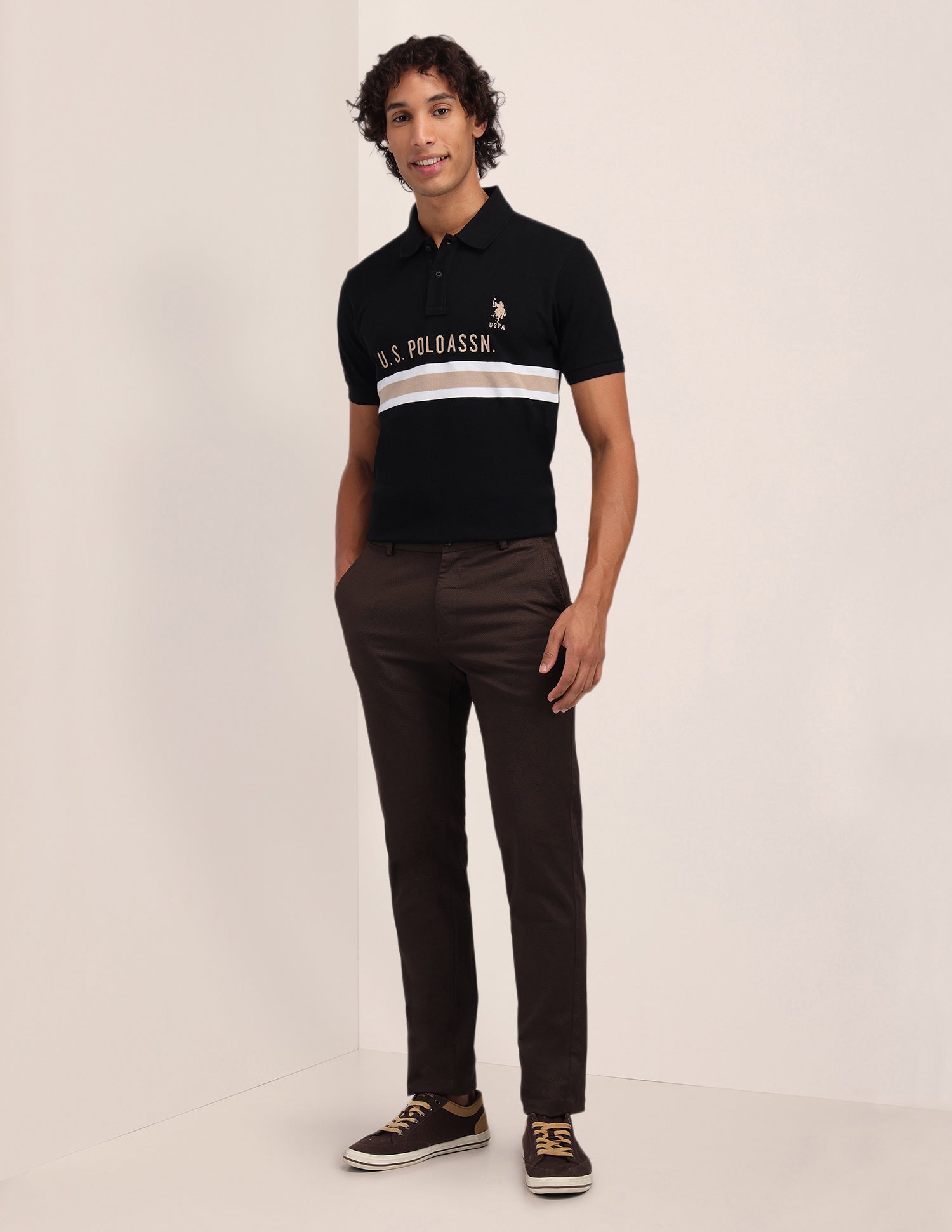 Horizontal Striped Cotton Polo Shirt Black - U.S. Polo Assn. India | Large
