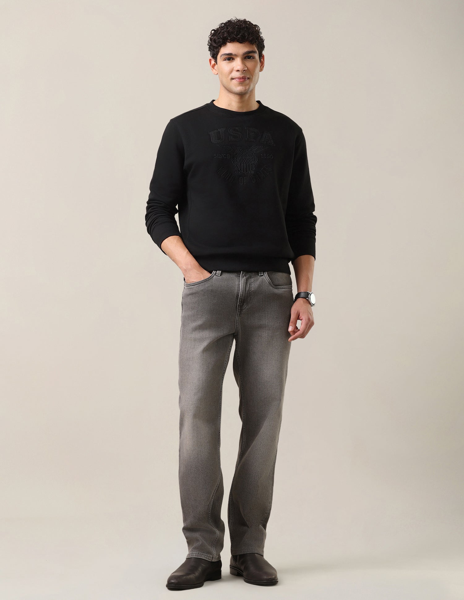 Brand Embroidered Regular Fit Sweatshirt Black - U.S. Polo Assn. India | Large