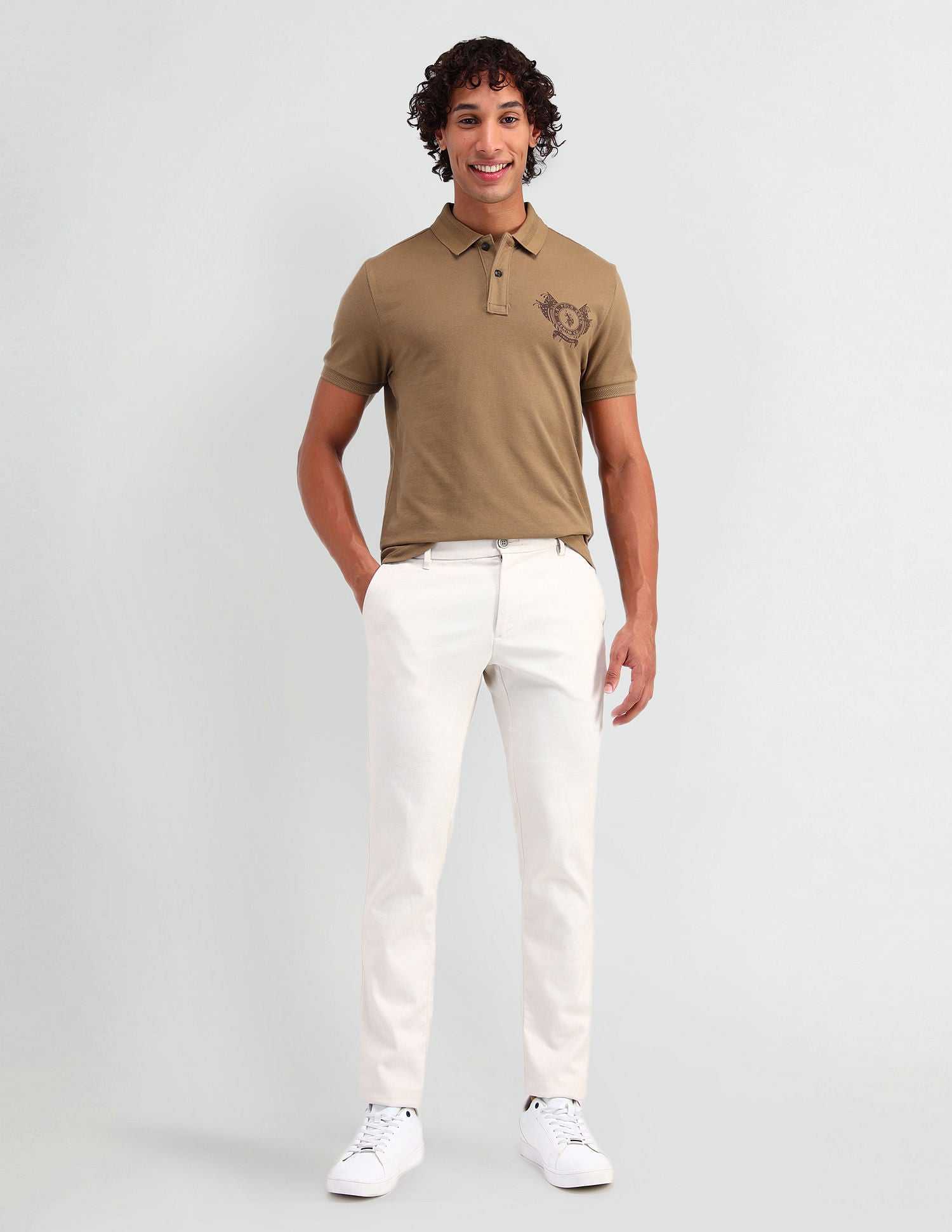 Muscle Fit Brand Print Polo Shirt Tree Oak - U.S. POLO ASSN. | Large