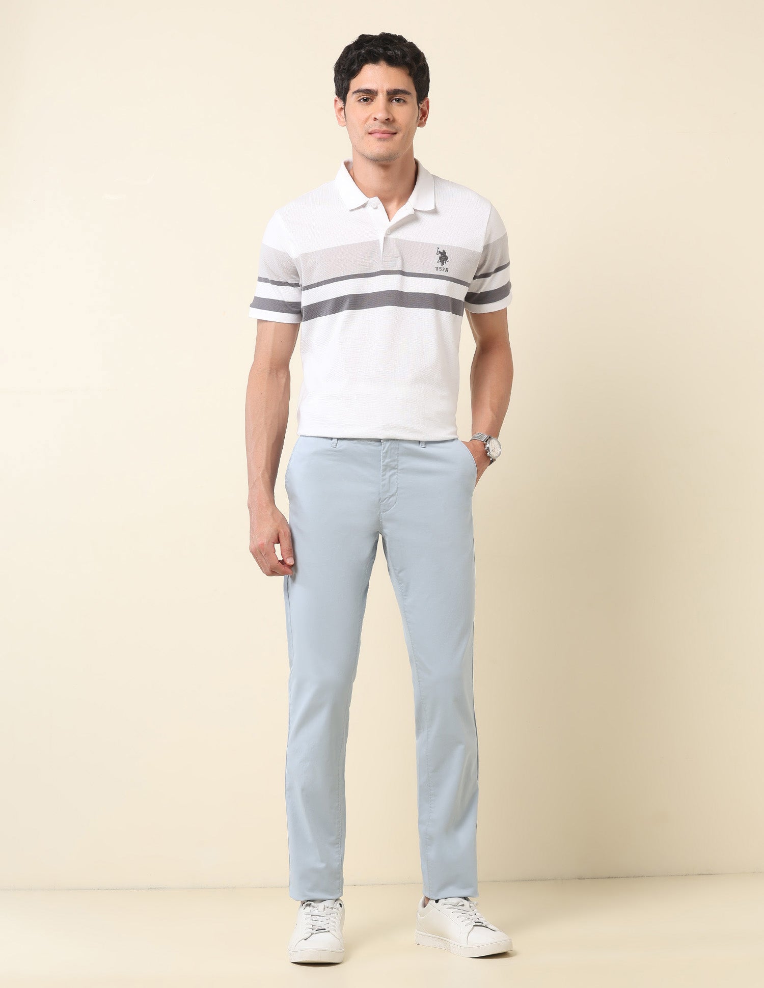 Denver Slim Fit Twill Trousers Blue - U.S. POLO ASSN. | Large