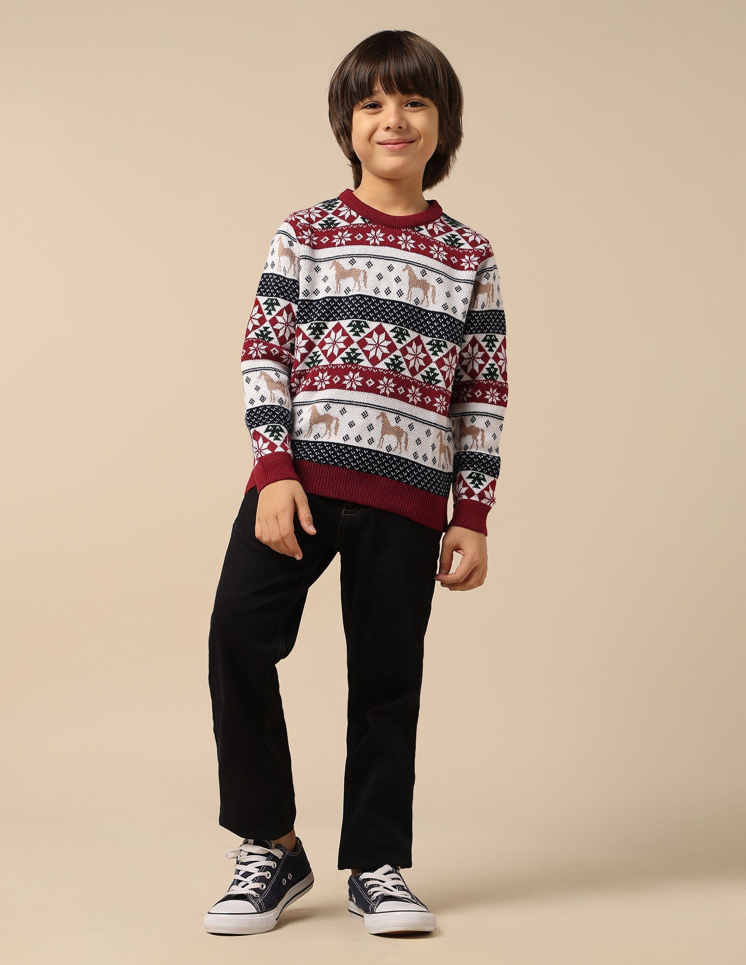 Boys All Over Printed Regular Fit Sweater Dark Red - U.S. Polo Assn. India | Large