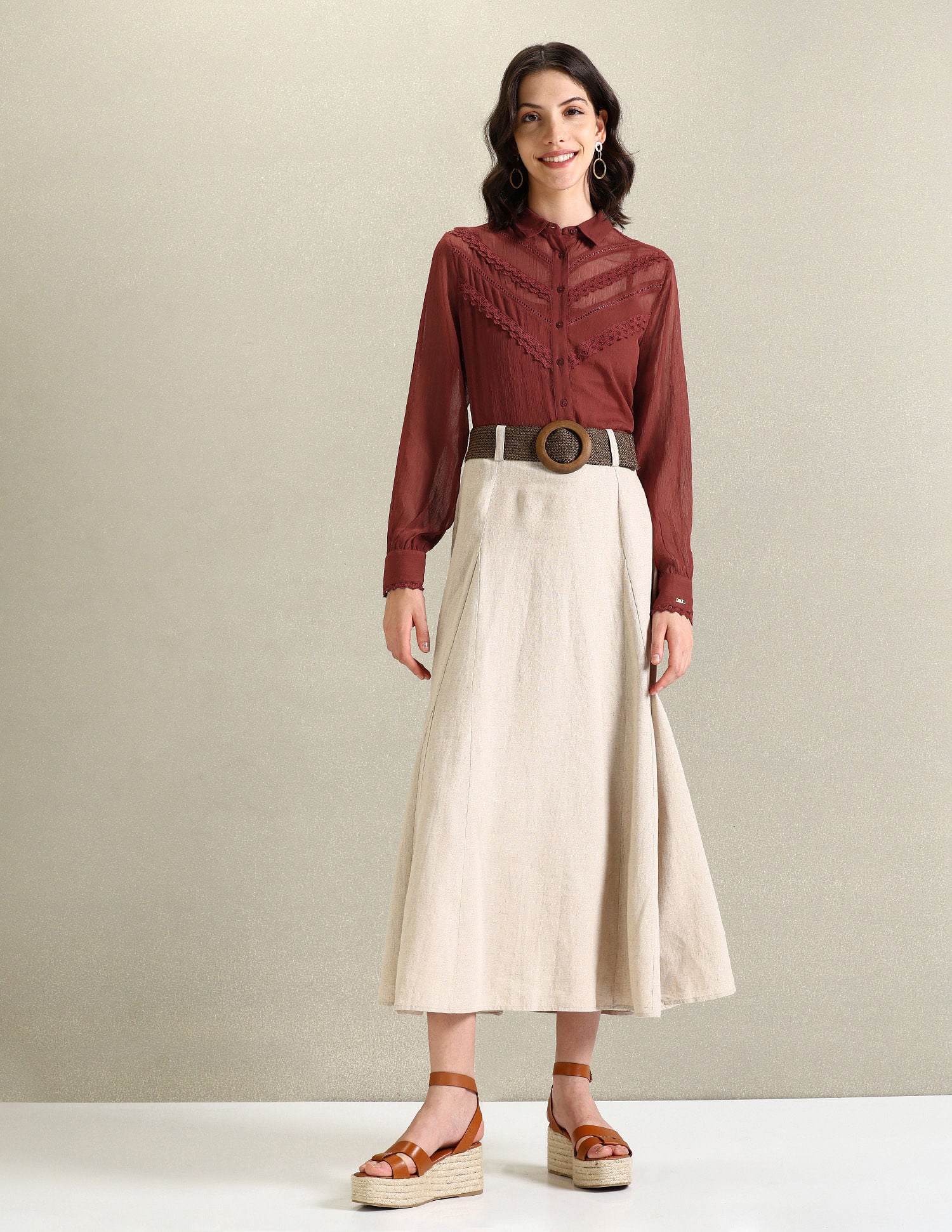 Lace Detail Chiffon Shirt Rust - U.S. POLO ASSN. | Large