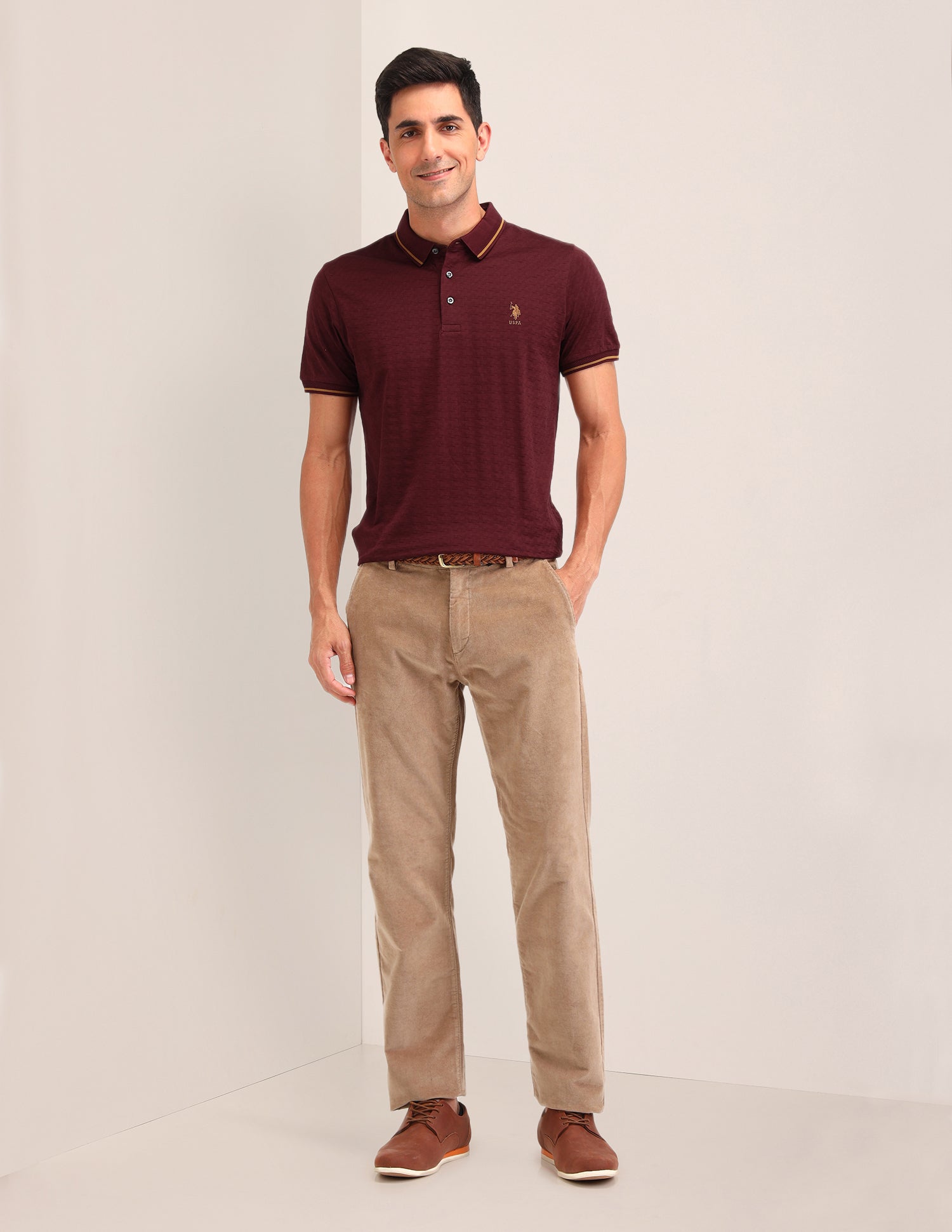 Textured Slim Fit Polo Shirts Maroon - U.S. Polo Assn. India | Large