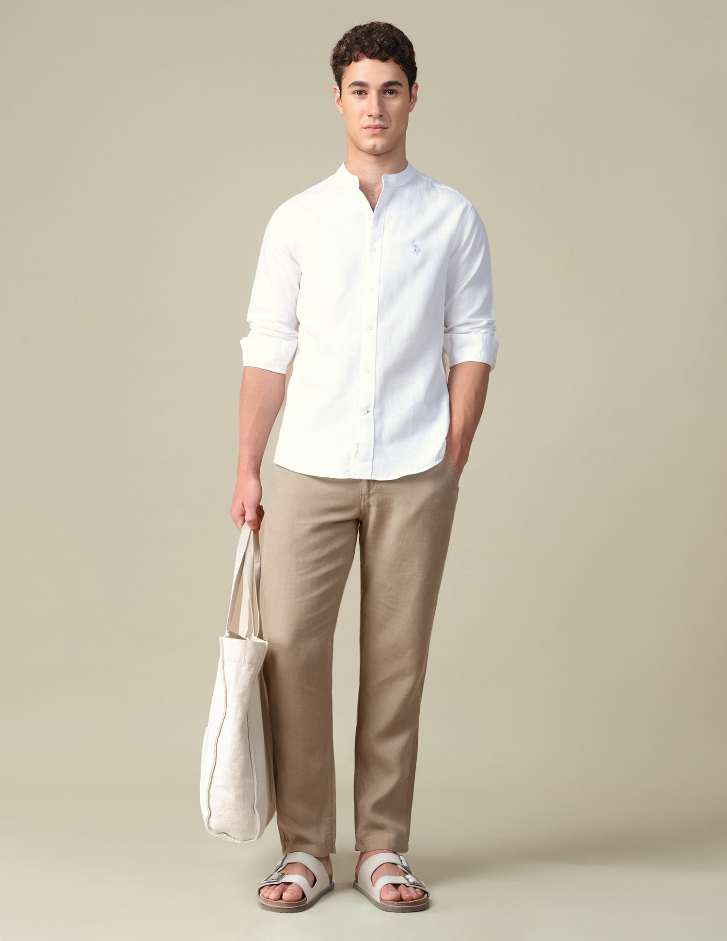 Tailored Fit Mandarin Shirt White - U.S. Polo Assn. India | Large