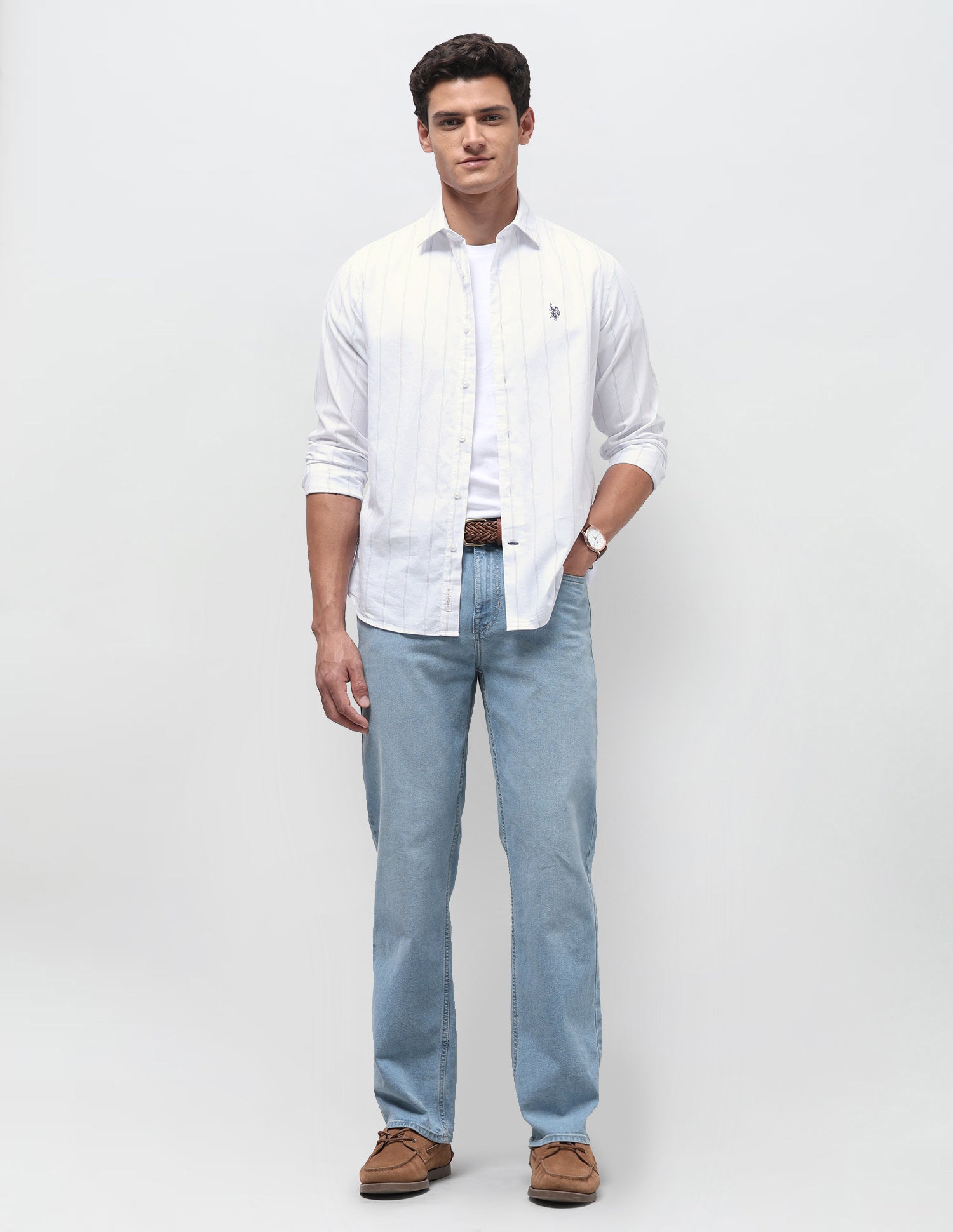 Vertical Striped Regular Fit Shirt White - U.S. Polo Assn. India | Large