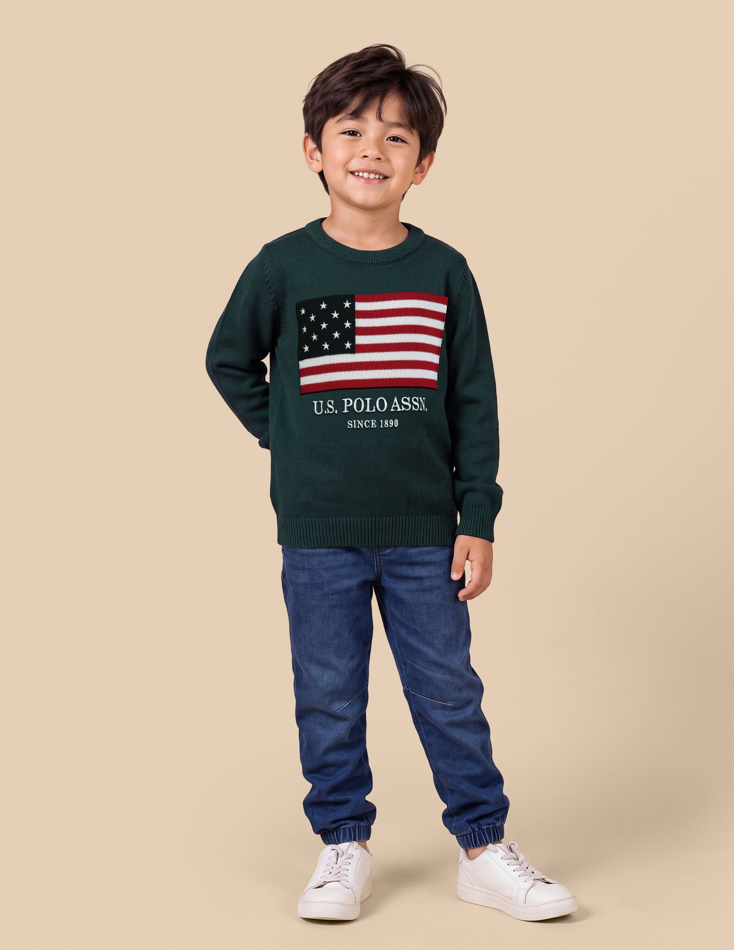 Graphic Brand Patterned Knit Regular Fit Sweater Teal - U.S. Polo Assn. India | Large