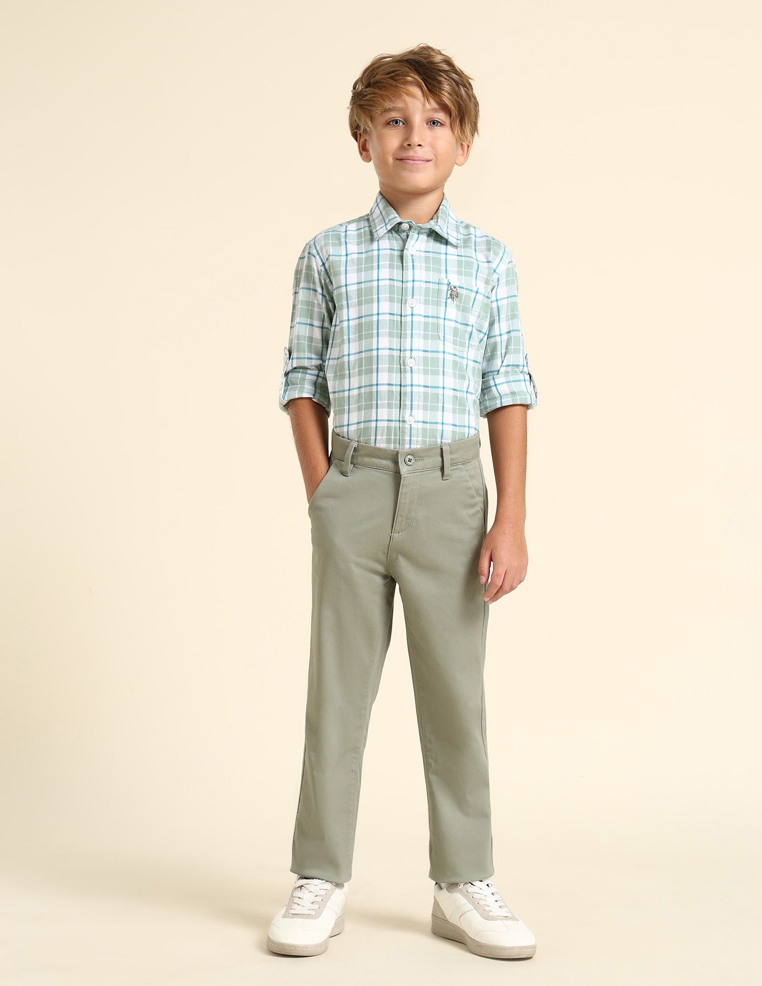 Boys Slim Fit Solid Trousers Mint - U.S. POLO ASSN. | Large