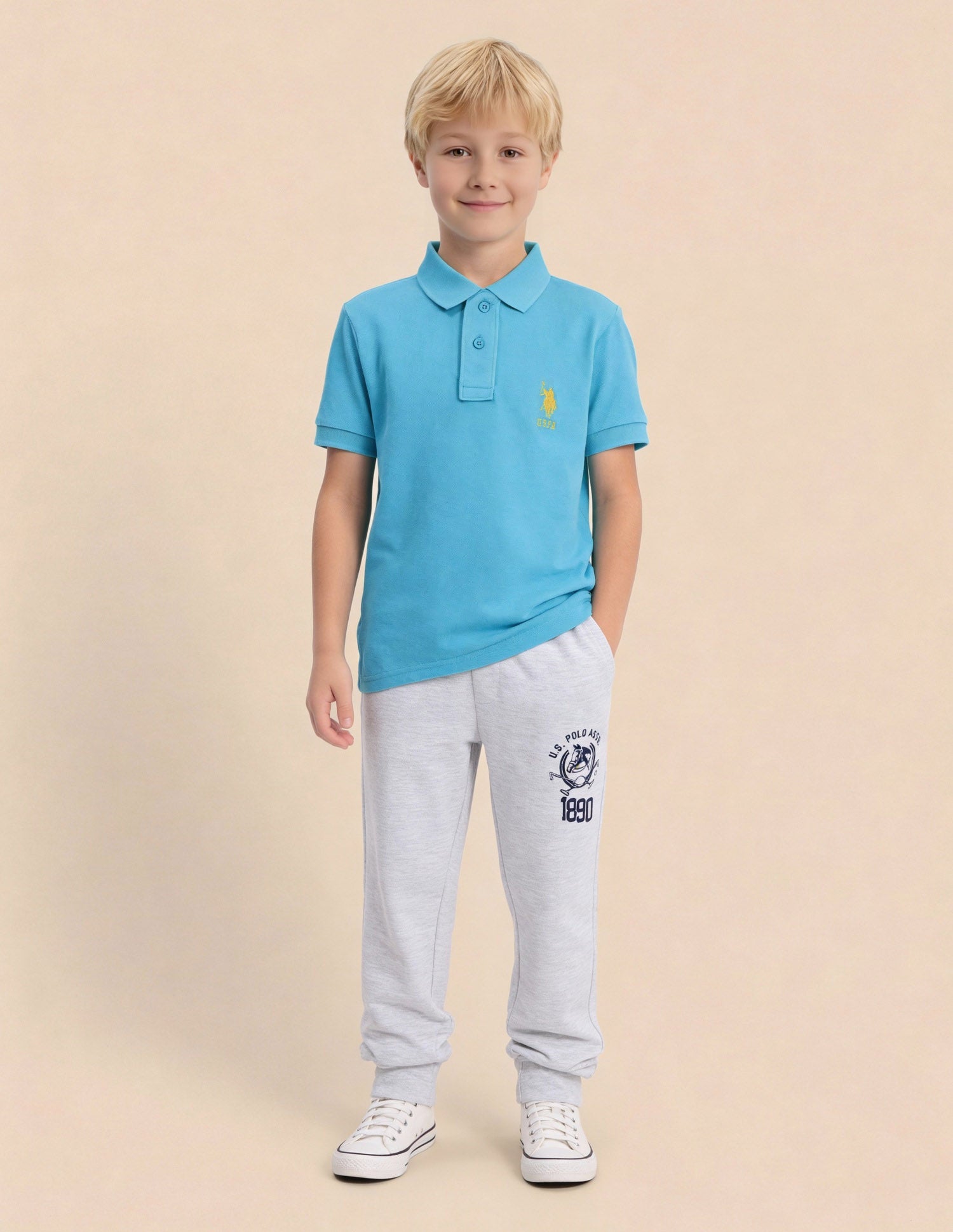 Pure Cotton Solid Polo Shirt Aqua - U.S. Polo Assn. India | Large