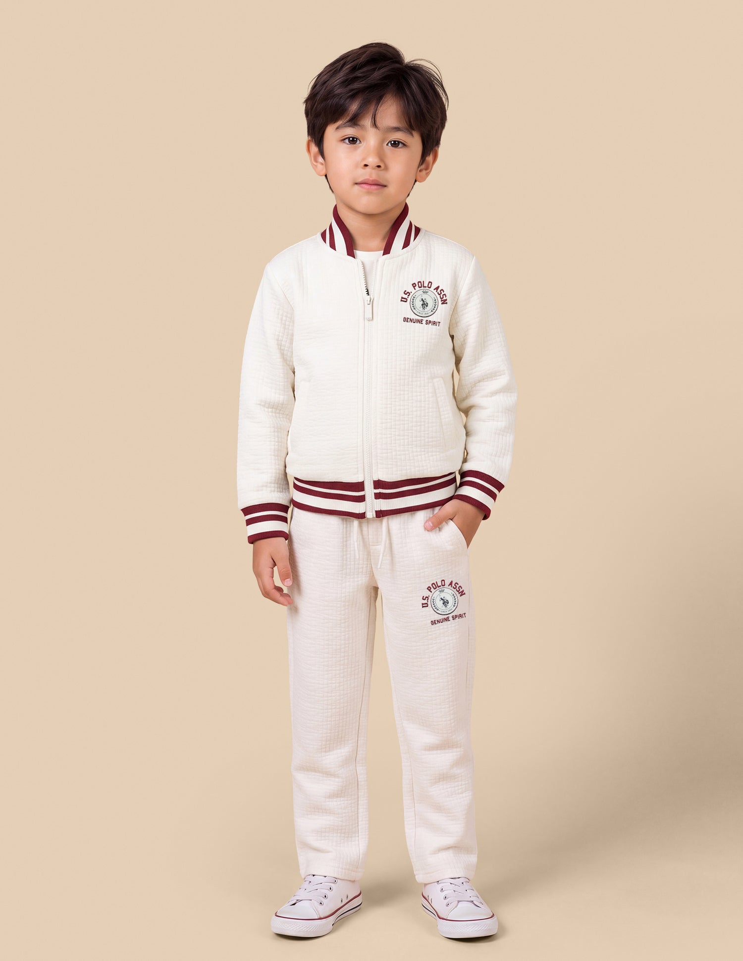 Solid Quilted Regular Fit Varsity Sweatshirt Ivory - U.S. Polo Assn. India | Large