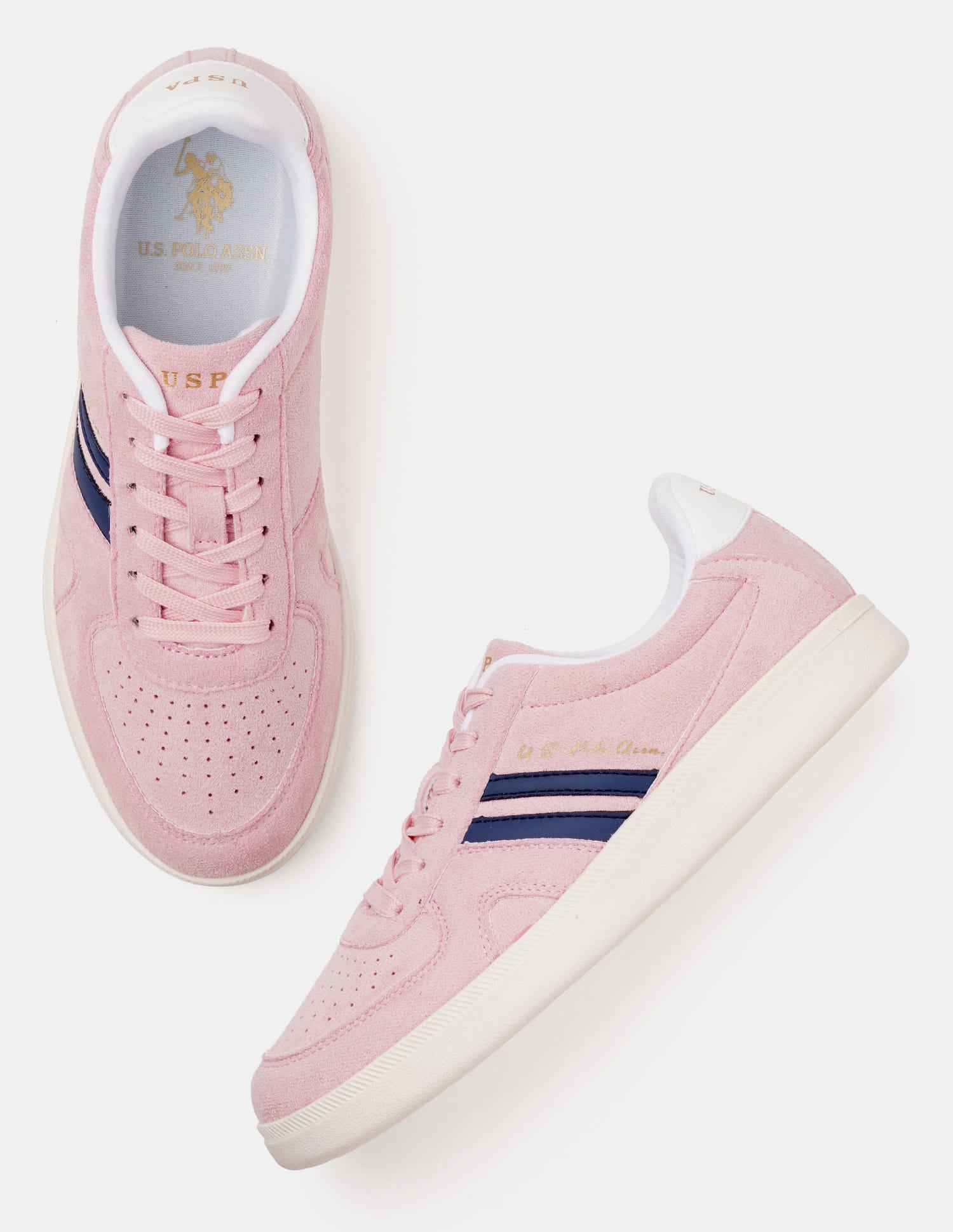Women Round Toe Edda Striped Sneakers Pink - U.S. Polo Assn. India | Large