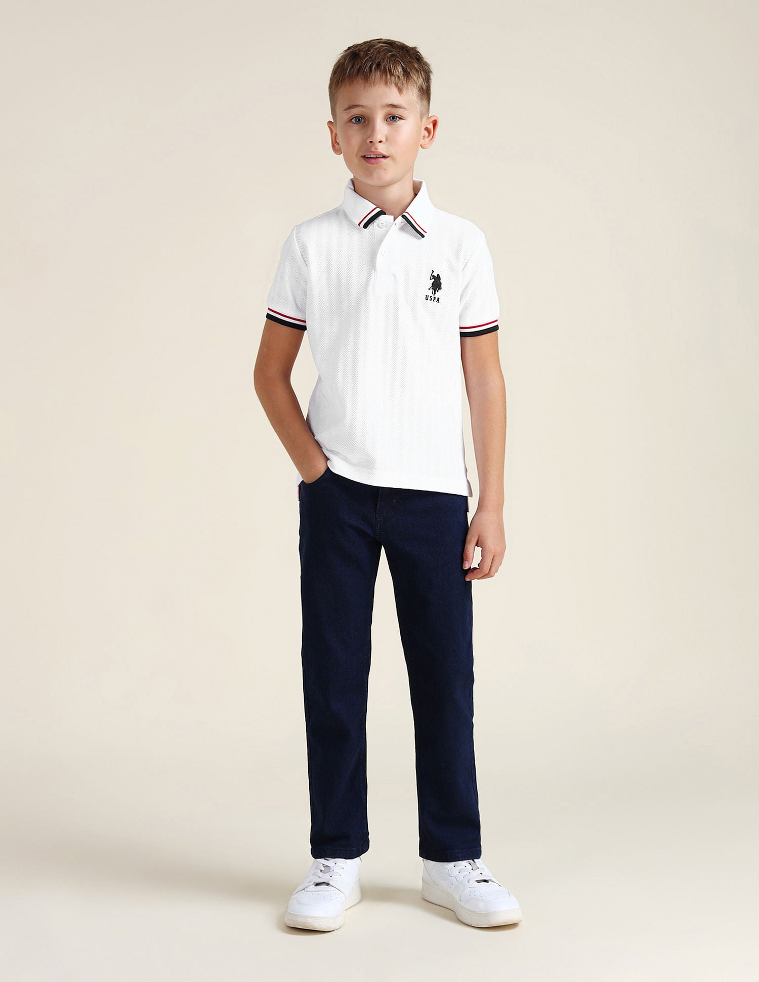 Boys Pure Cotton Regular Polo Shirt Ivory - U.S. Polo Assn. India | Large