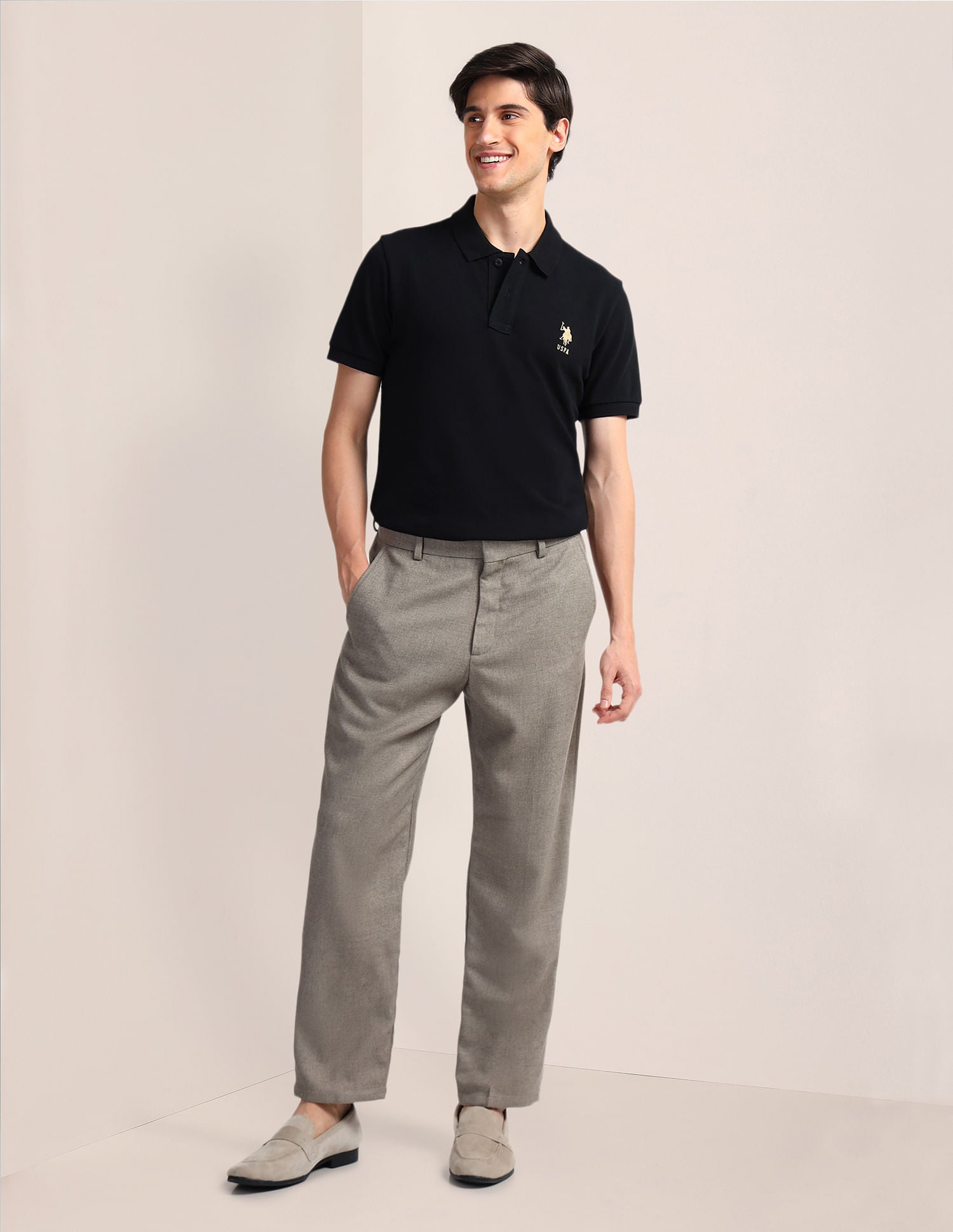 Contrast Logo Slim Polo Shirt Black - U.S. Polo Assn. India | Large