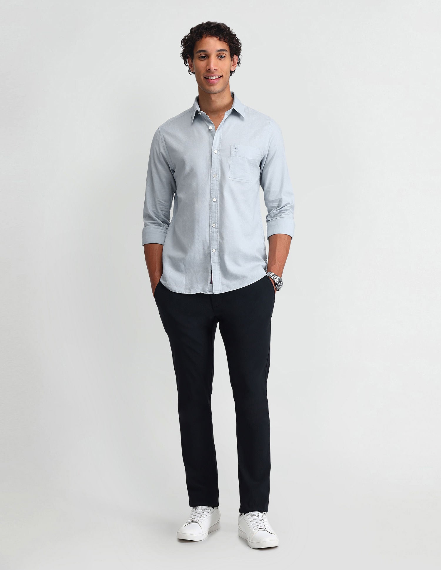 Slim Fit Solid Twill Shirt Light Blue - U.S. Polo Assn. India | Large