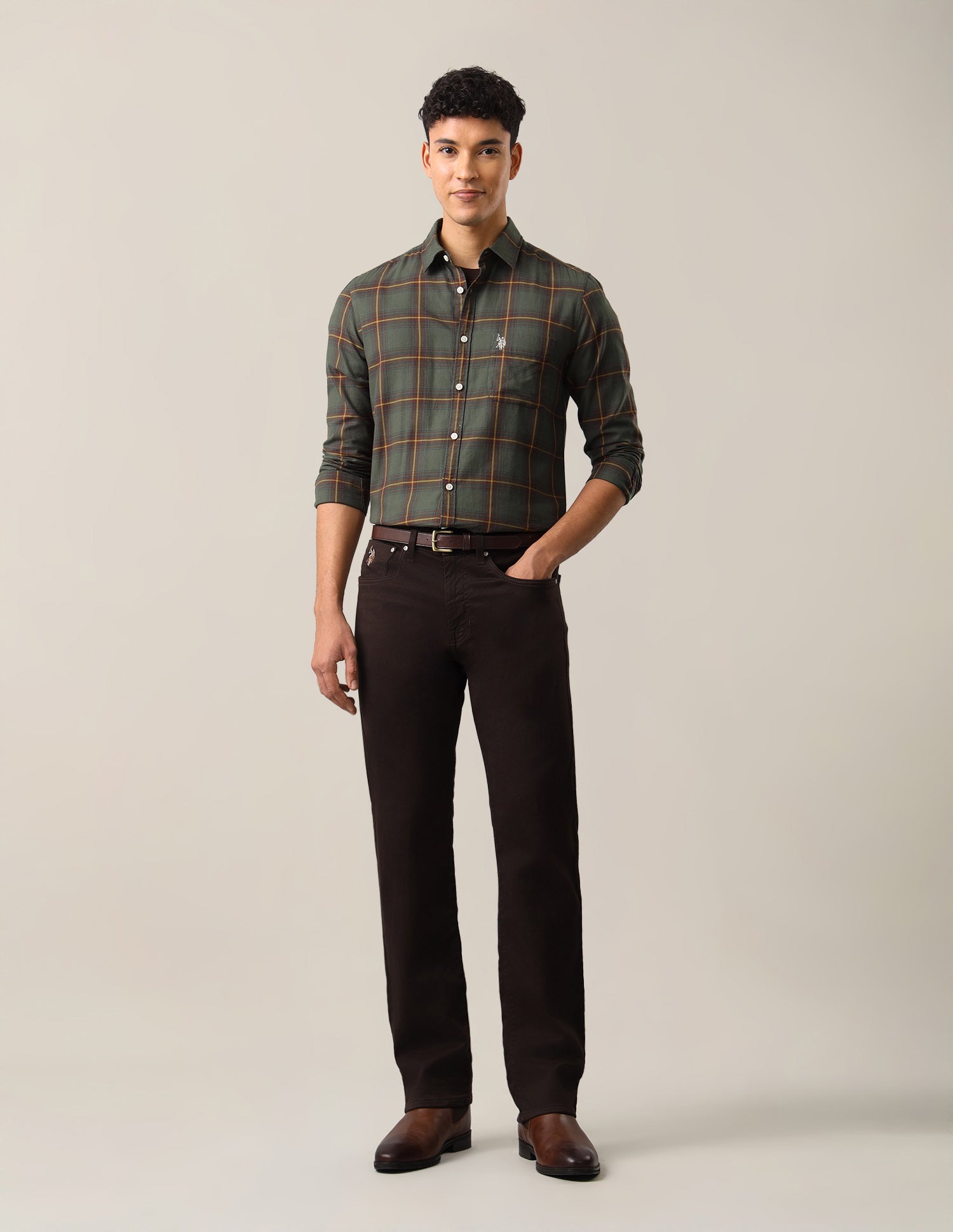 Twill Windowpane Checked Shirt Olive - U.S. Polo Assn. India | Large