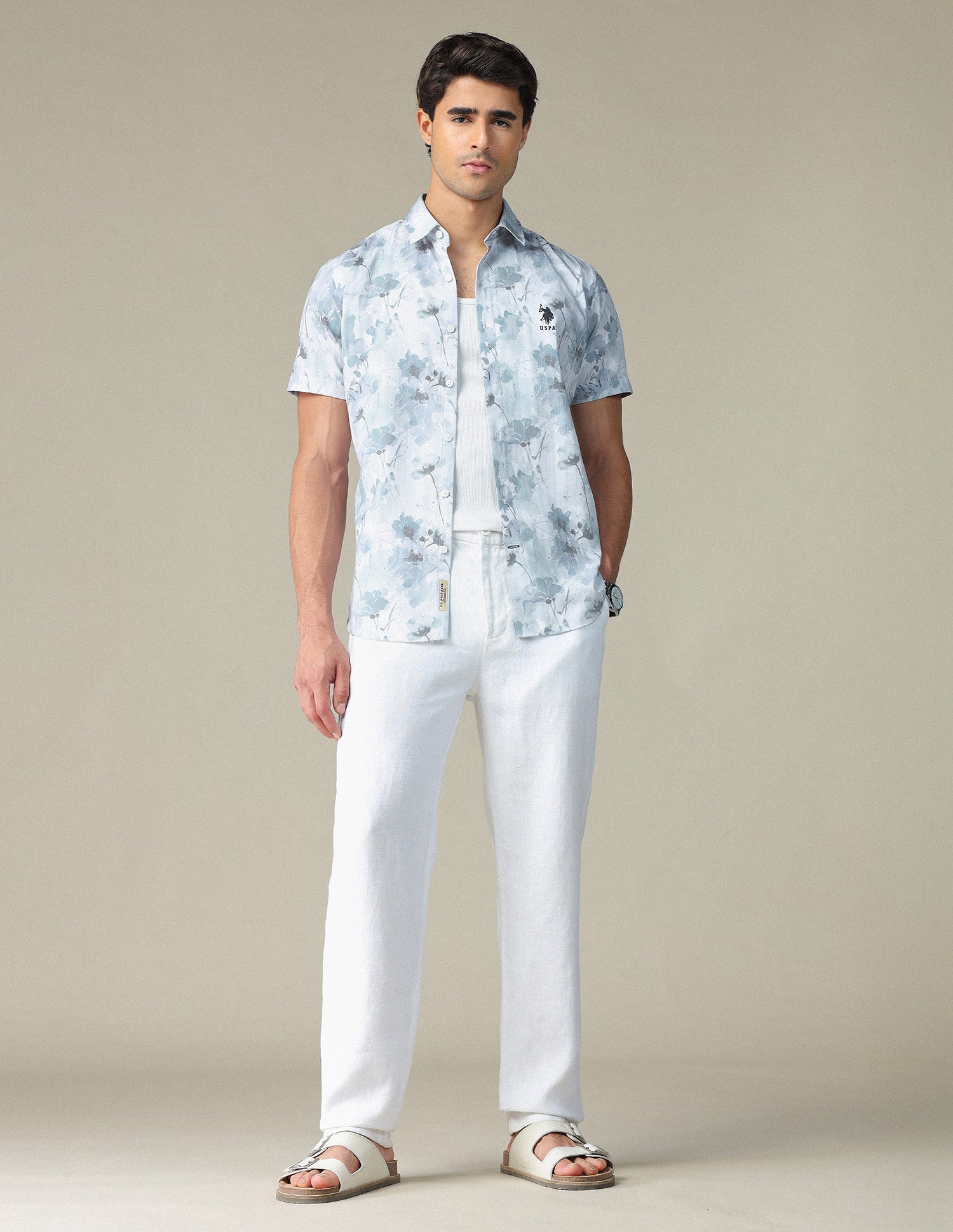 Floral Printed Pure Cotton Shirt Teal - U.S. POLO ASSN. | Large