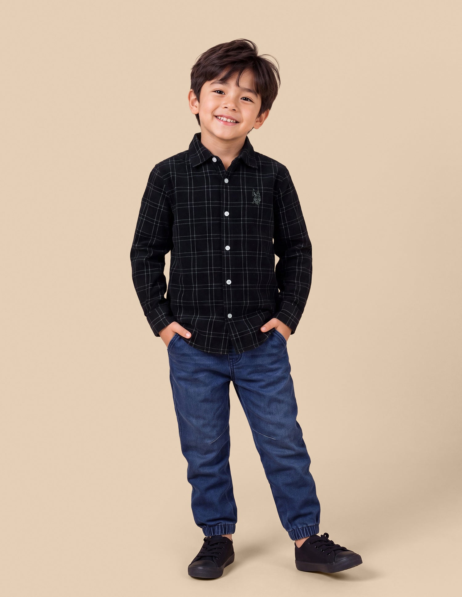 Grid Tattersall Checked Corduroy Shirt Black - U.S. Polo Assn. India | Large