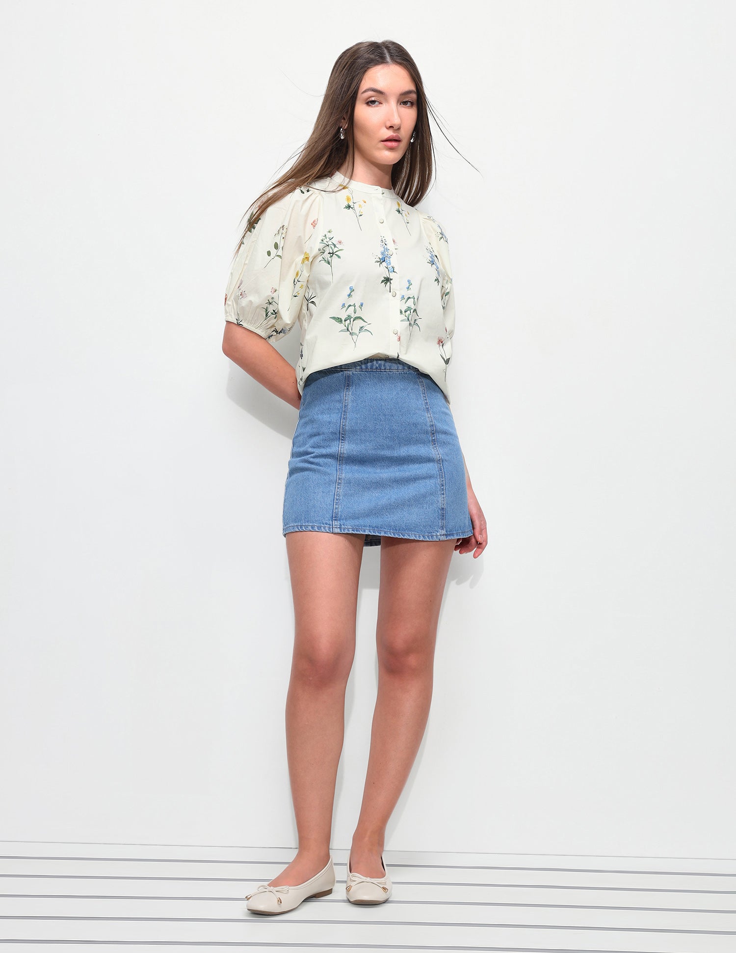 Floral Printed Band Collar Shirt Off White - U.S. Polo Assn. India | Large