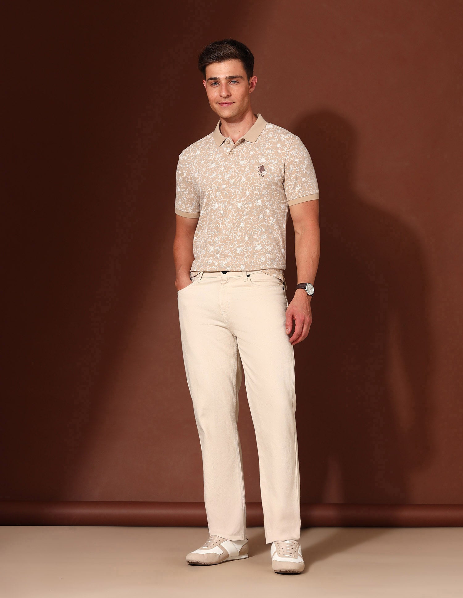 Floral Printed Working Holiday Polo Shirt Beige - U.S. POLO ASSN. | Large