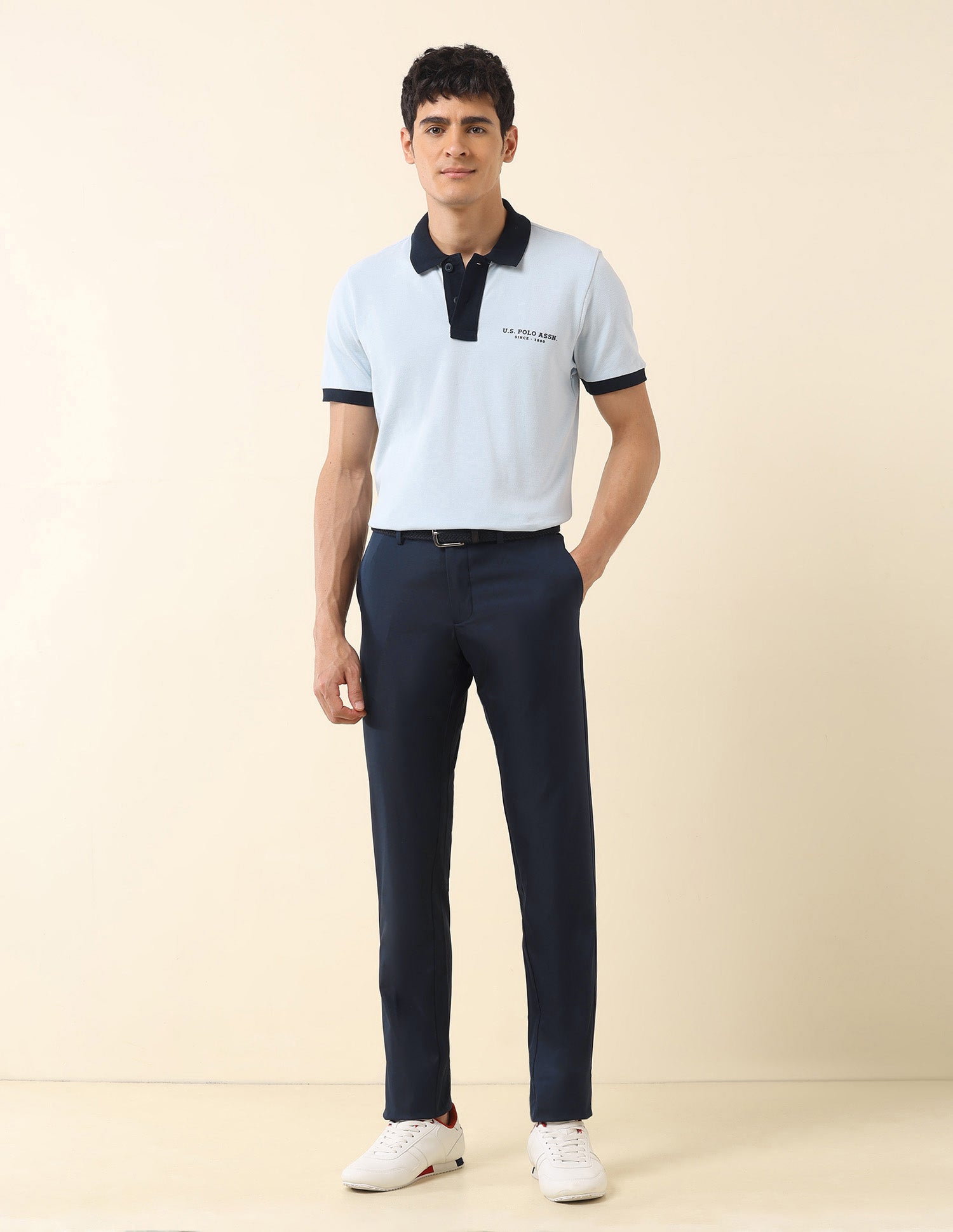 Solid Denver Slim Fit Trousers Navy - U.S. Polo Assn. India | Large