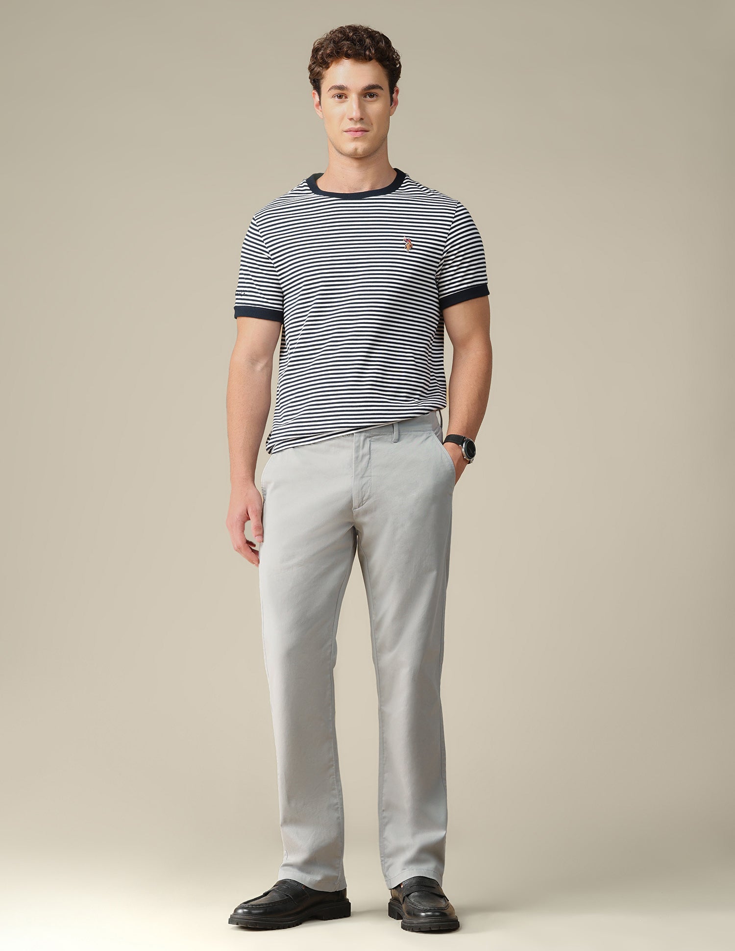 Riley straight fit Twill Trousers Light Grey - U.S. Polo Assn. India | Large