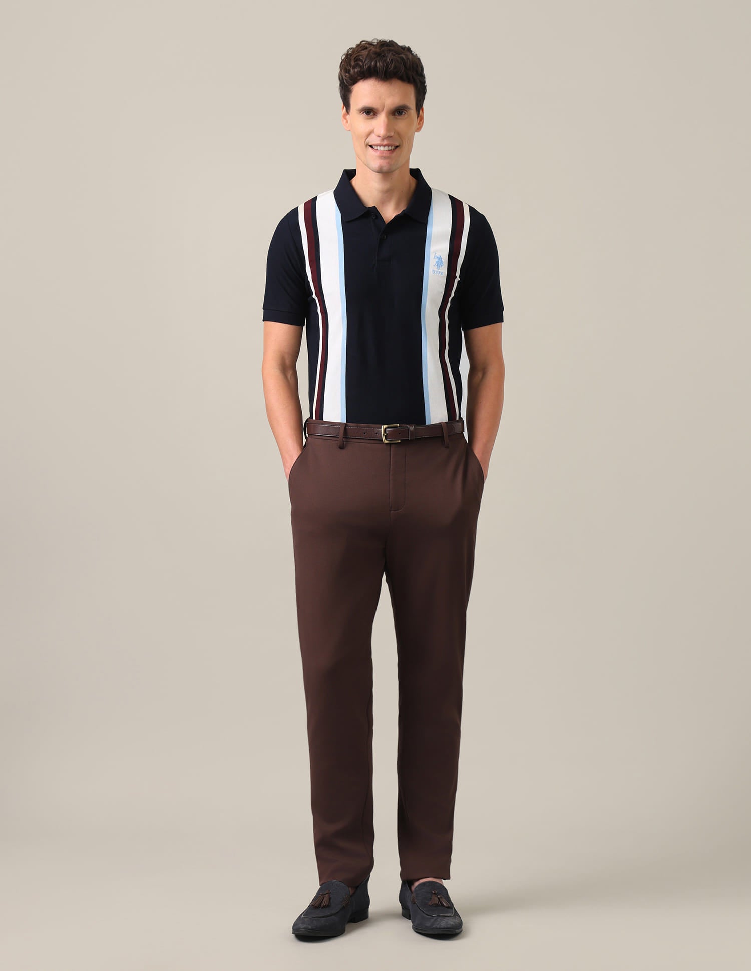 Vertical Striped Slim Fit Polo Shirt Navy Blue - U.S. Polo Assn. India | Large