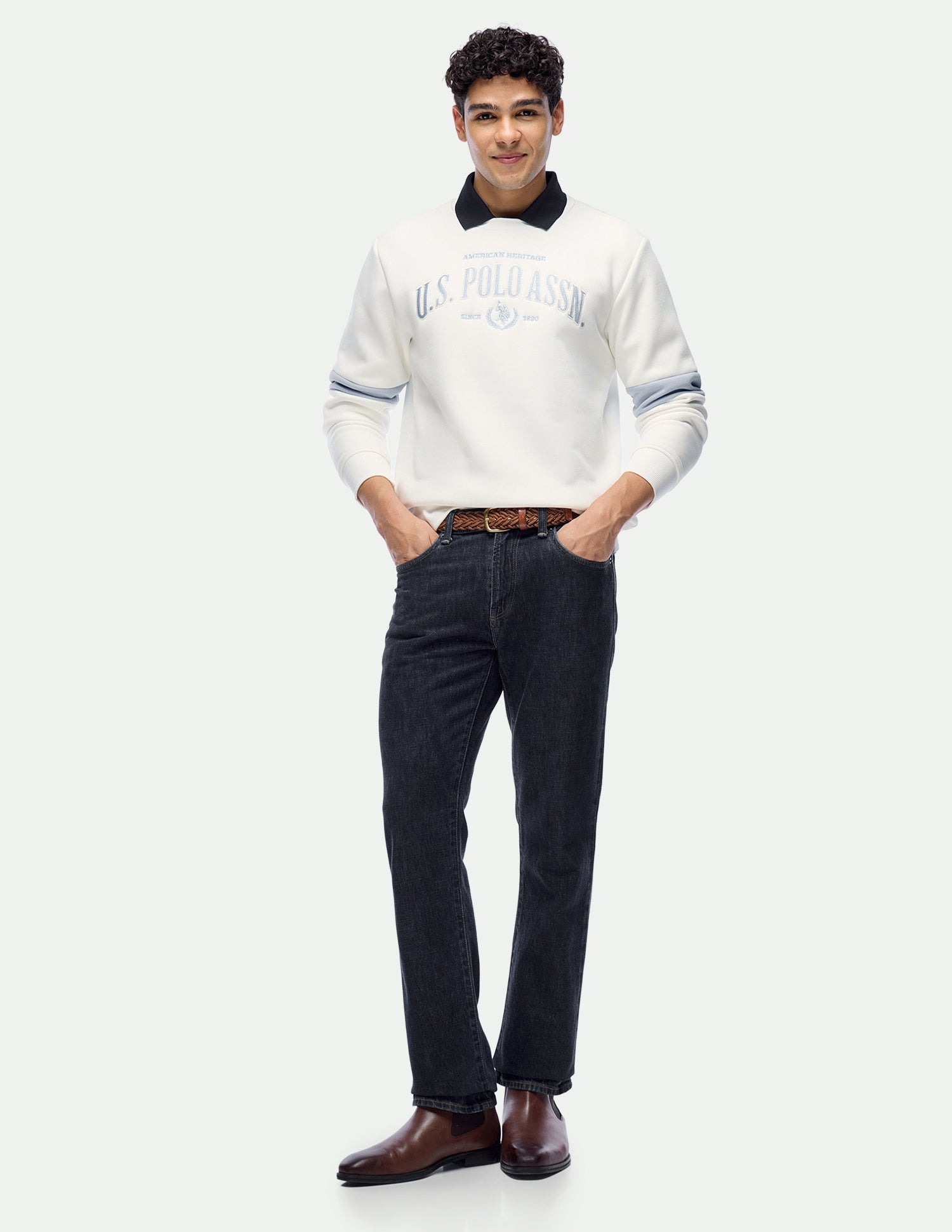 Brand Embroidered Slim Fit Sweatshirt Off White - U.S. Polo Assn. India | Large