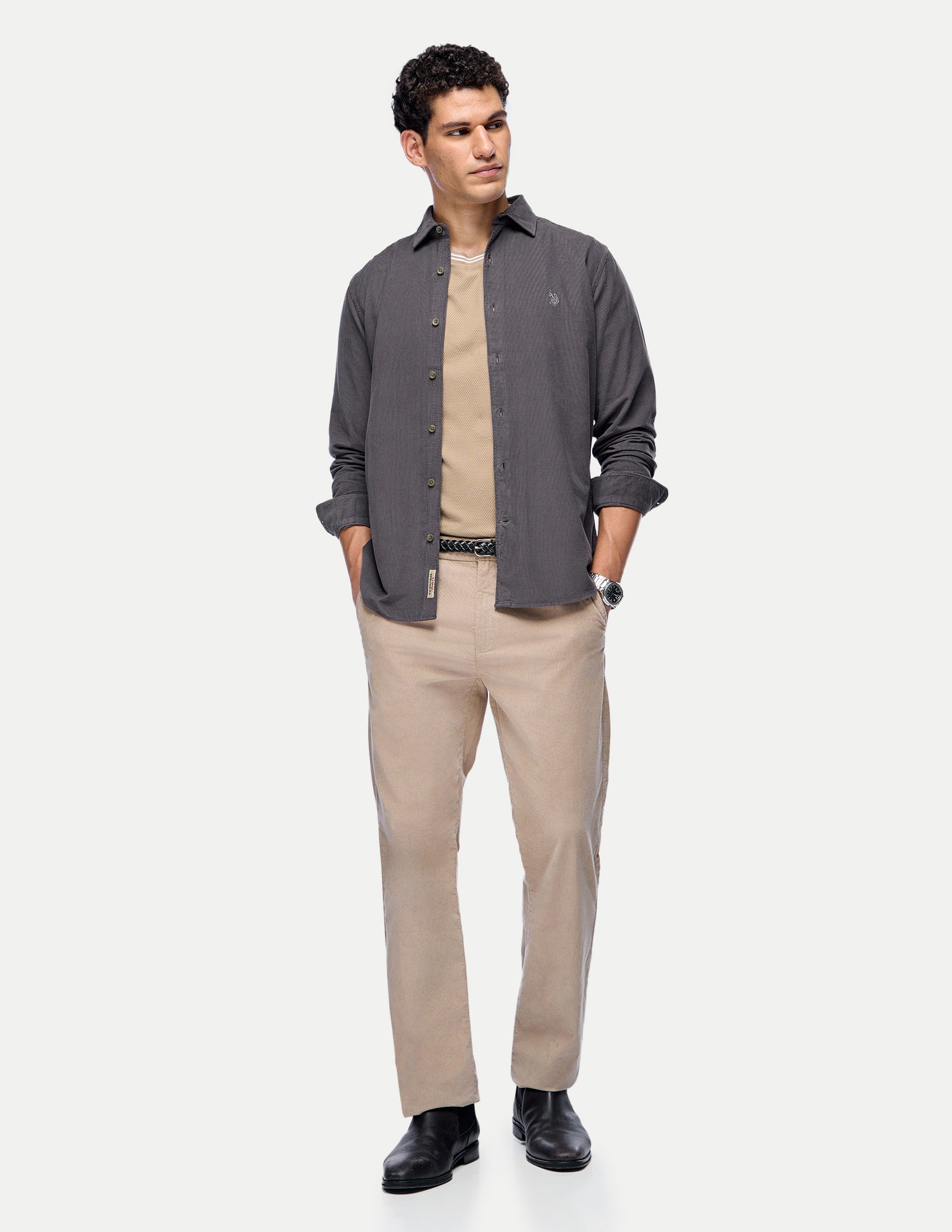 Solid Corduroy Shirt Dark Grey - U.S. Polo Assn. India | Large