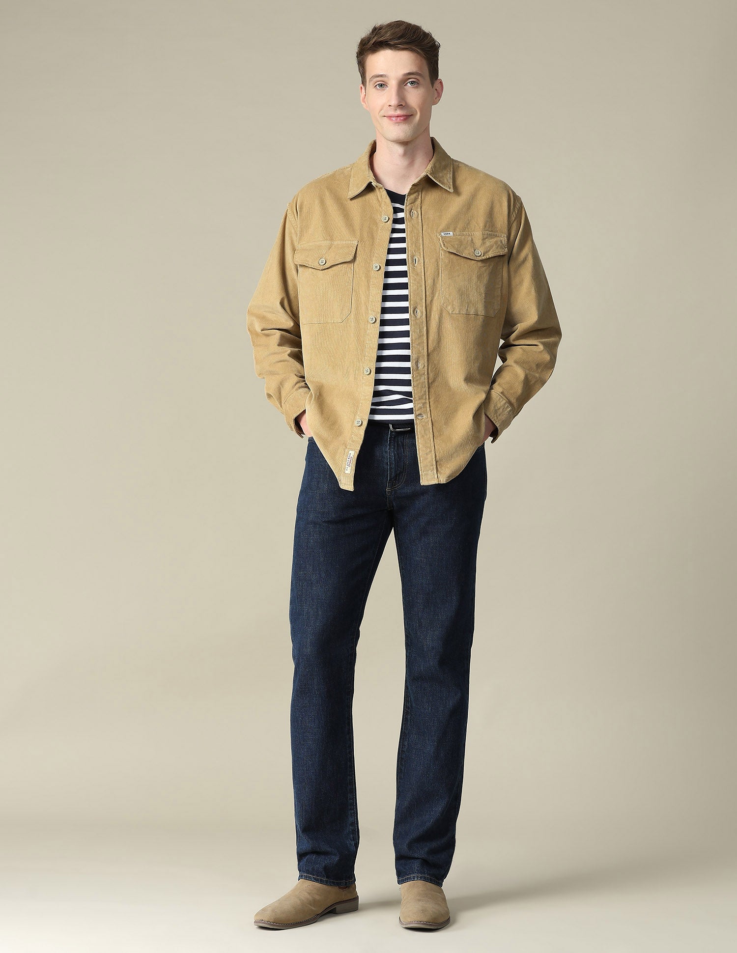 Solid Regular Fit Shirt Khaki - U.S. Polo Assn. India | Large