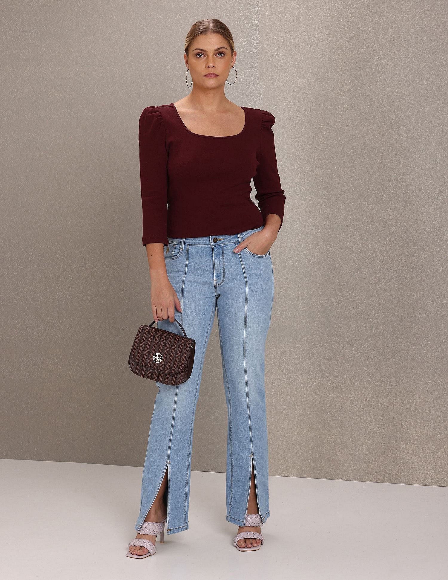Square Neck Solid Knit Top Maroon - U.S. Polo Assn. India | Large