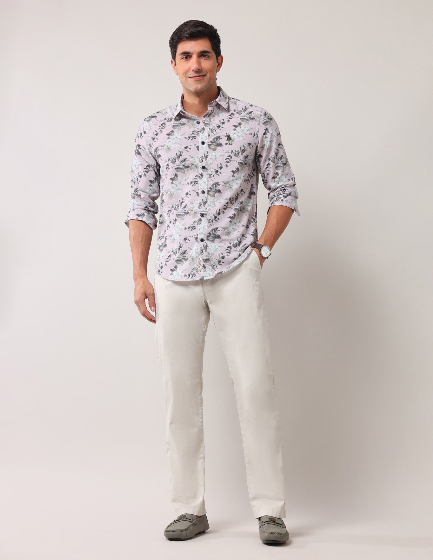 Floral Printed Regular Shirt Light pink - U.S. POLO ASSN. | Large