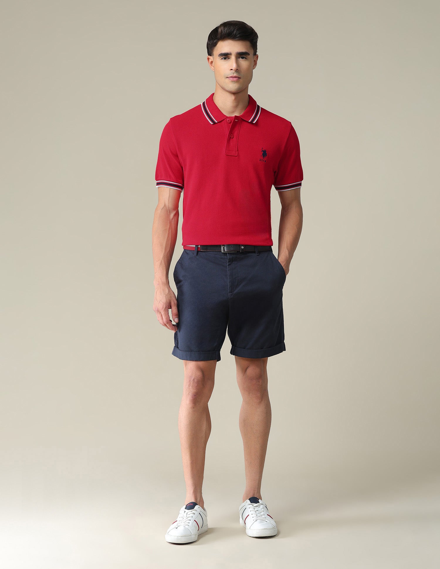 Striped Collar Solid Polo Shirt Red - U.S. POLO ASSN. | Large