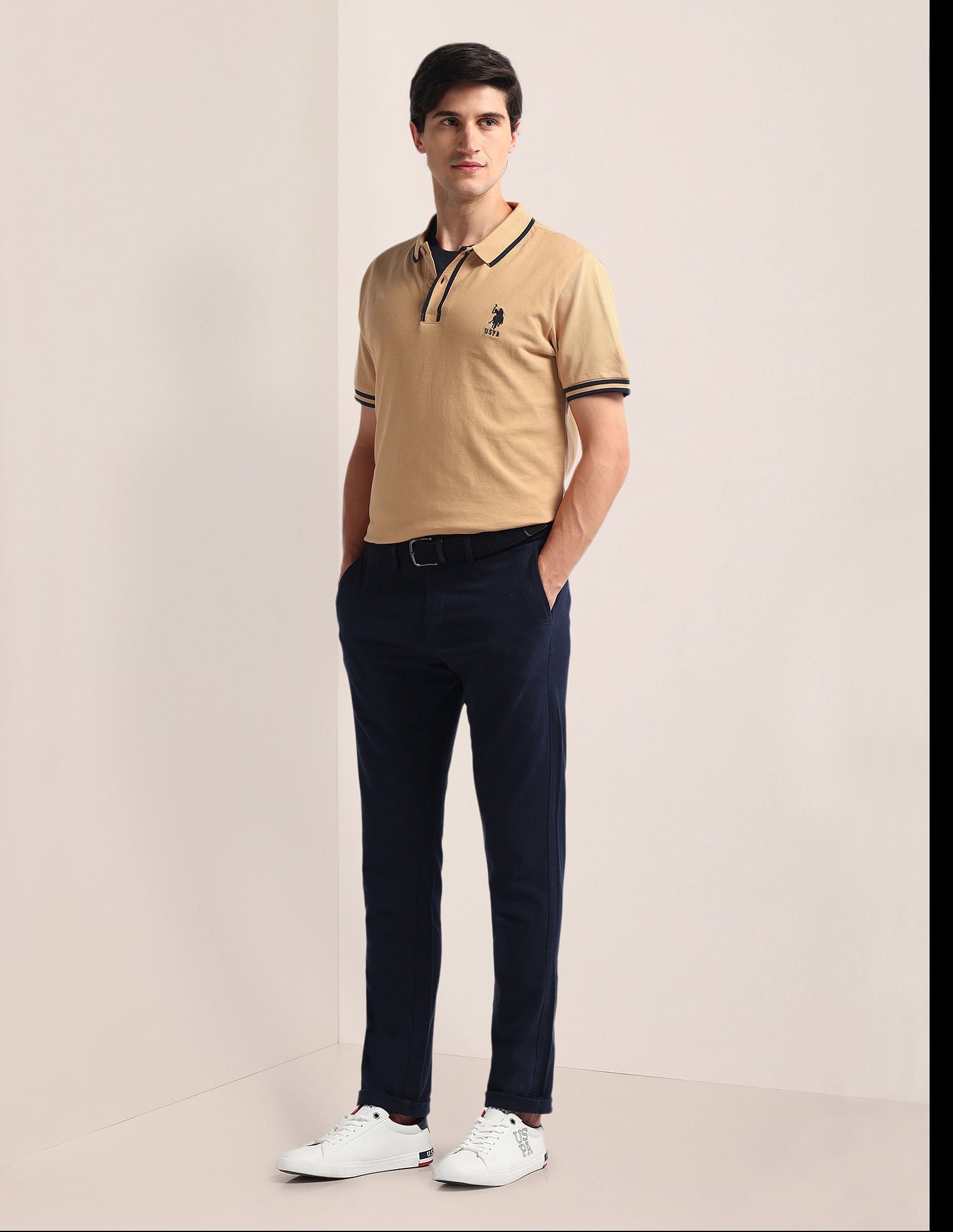 Slim Fit Logo Polo Shirt Beige - U.S. Polo Assn. India | Large