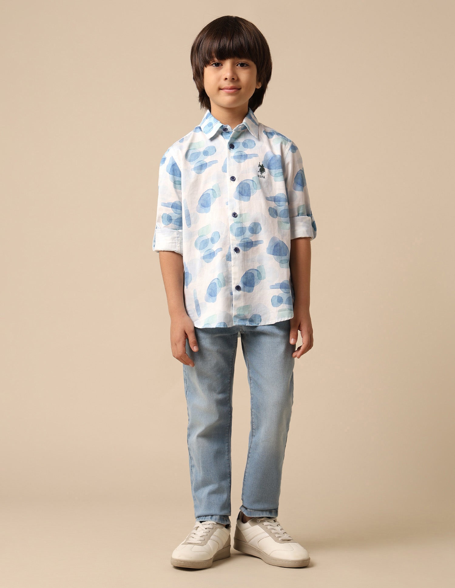 Boys Abstract Printed Satin Shirt Blue - U.S. POLO ASSN. | Large