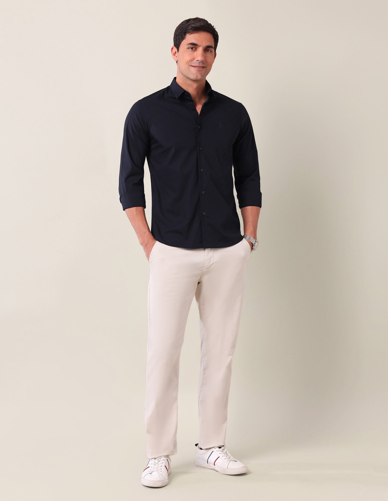 Tailored Fit Solid Shirt Navy - U.S. Polo Assn. India | Large