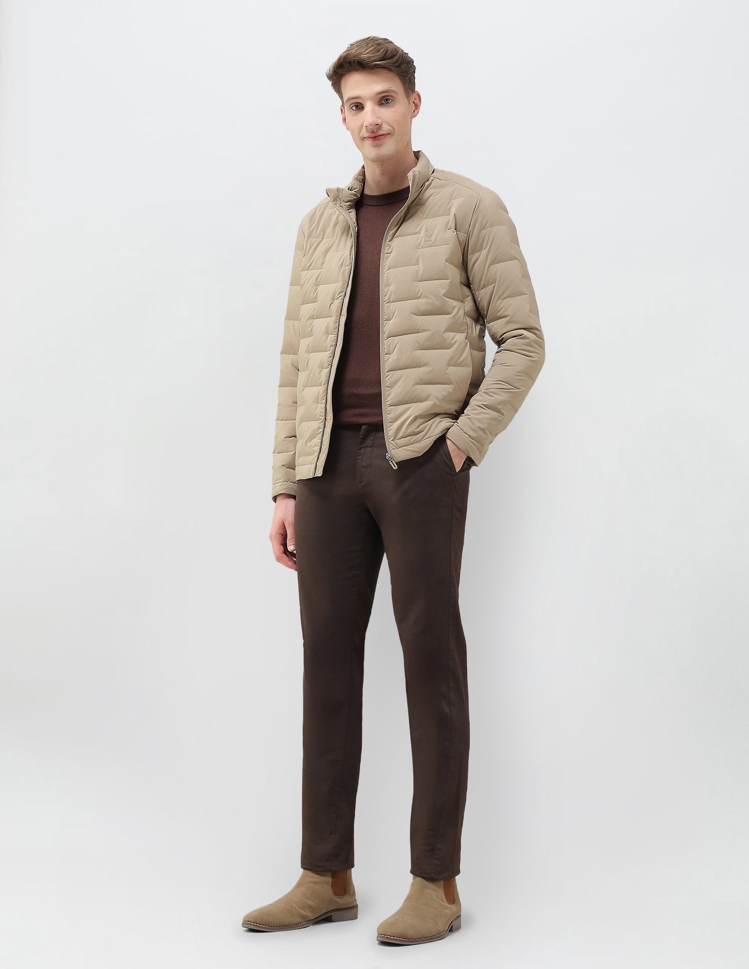 Mock Collar Regular Fit Smartheat Jacket Camel - U.S. POLO ASSN. | Large