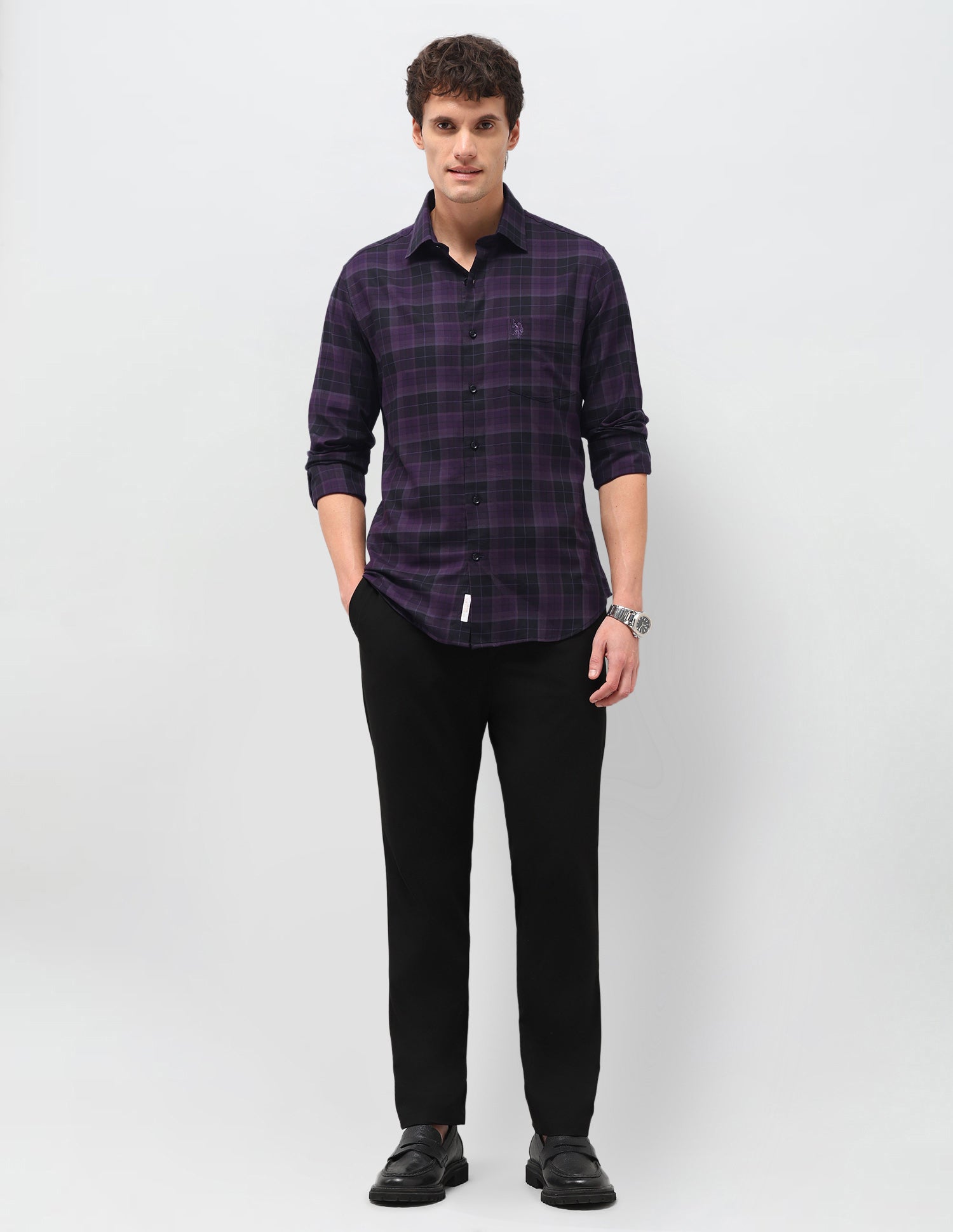 Tartan Checked Twill Shirt Dark Purple - U.S. Polo Assn. India | Large