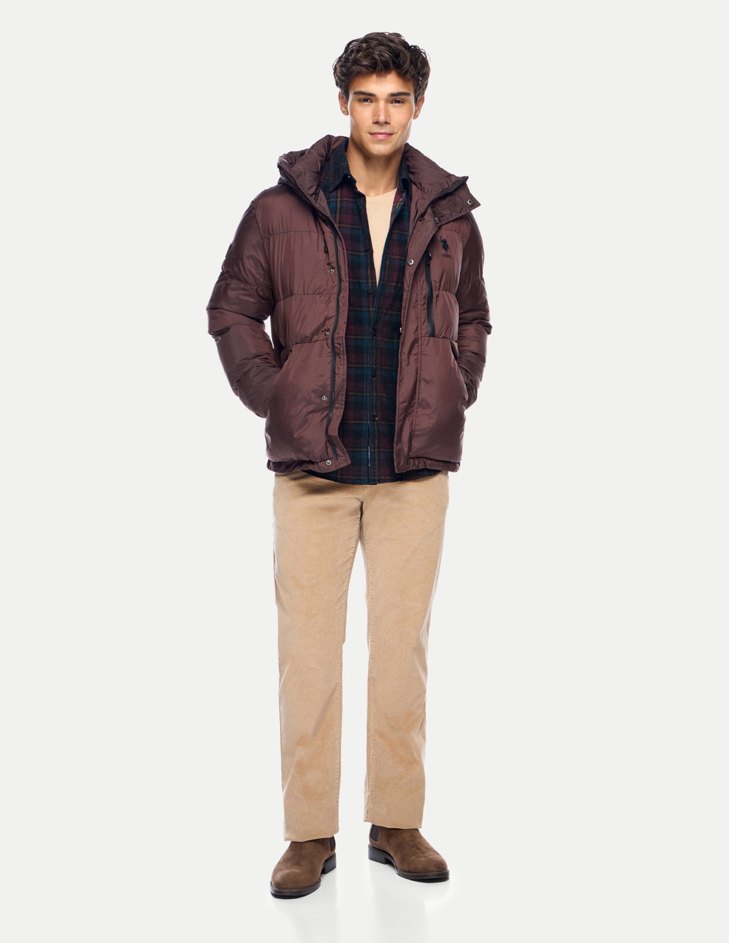 Solid Regular Fit Puffer Jacket Brown - U.S. Polo Assn. India | Large