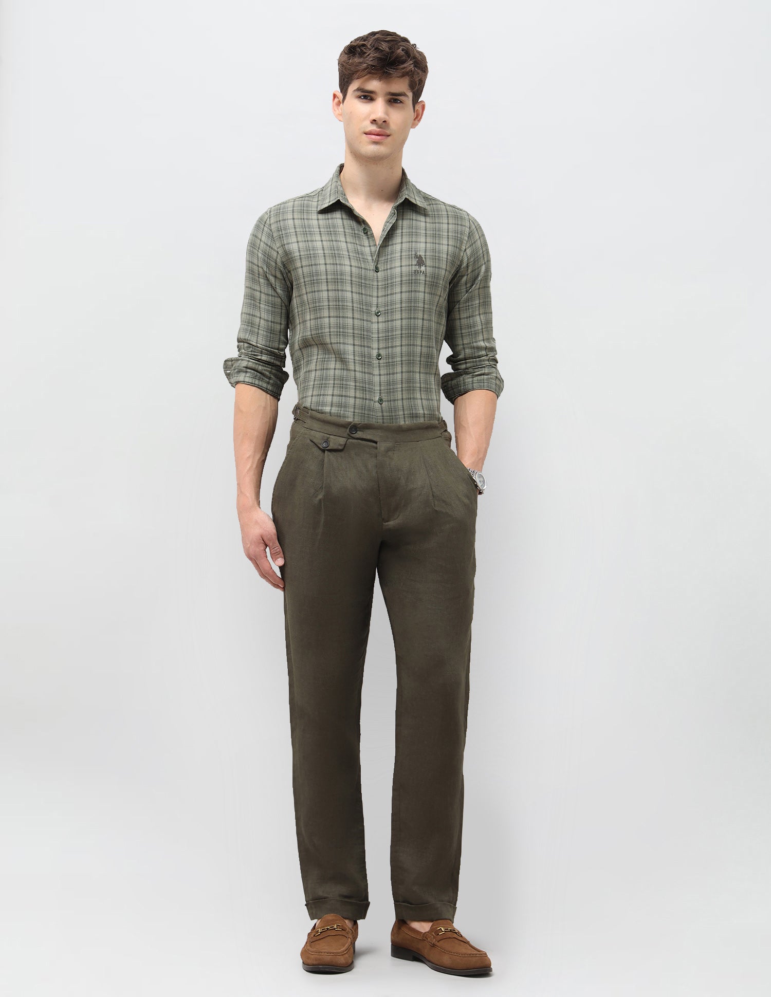 Tartan Checked Dobby Shirt Olive - U.S. Polo Assn. India | Large