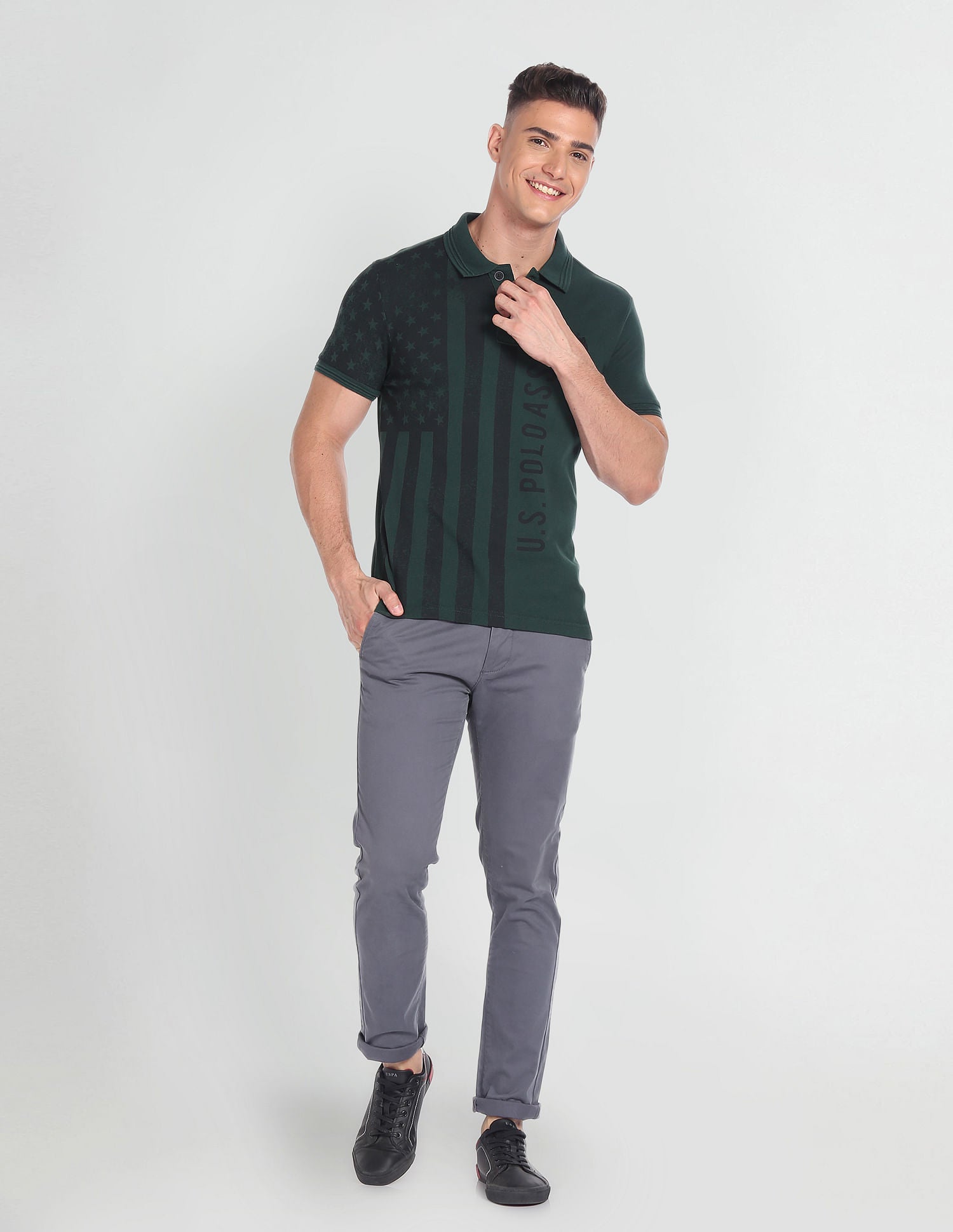 Graphic Print Cotton Polo Shirt Dark Green - U.S. Polo Assn. India | Large