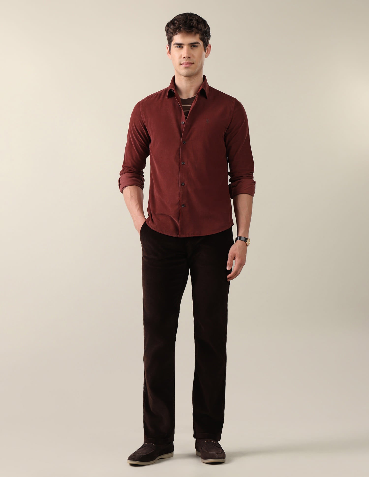Corduroy Regular Fit Shirt Brown - U.S. Polo Assn. India | Large