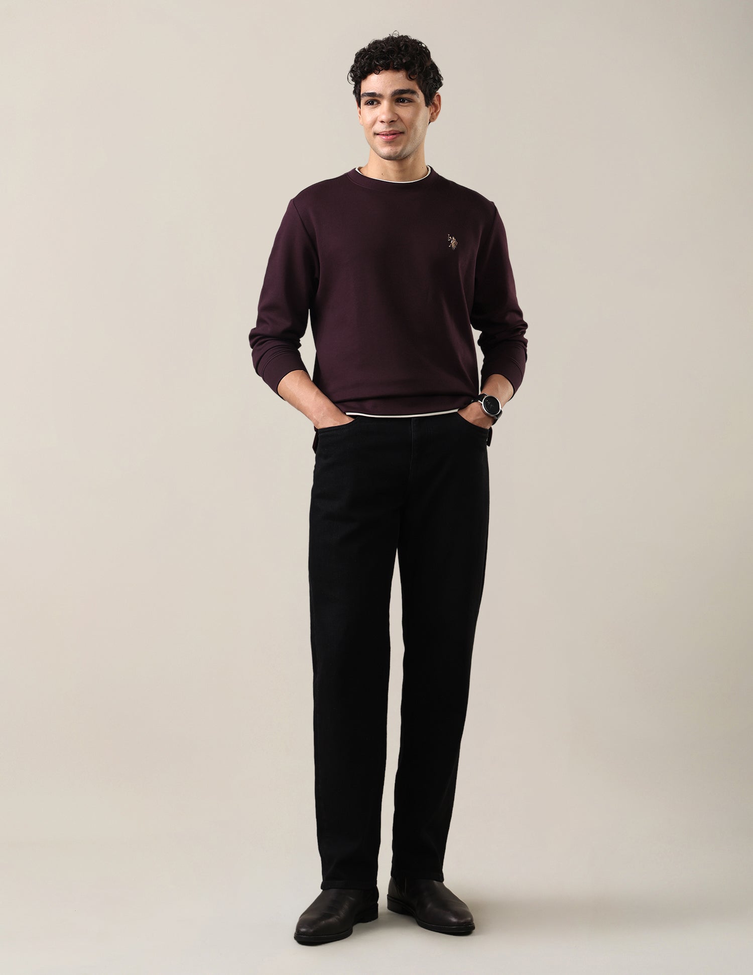 Solid Regular Fit Sweatshirt Maroon - U.S. Polo Assn. India | Large