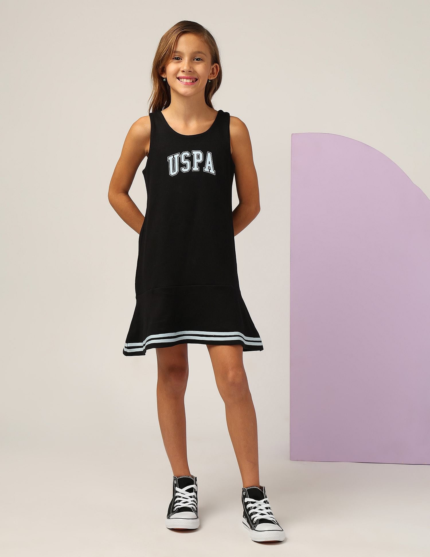 Girls Brand Printed A Line Dress Black - U.S. POLO ASSN. | Large